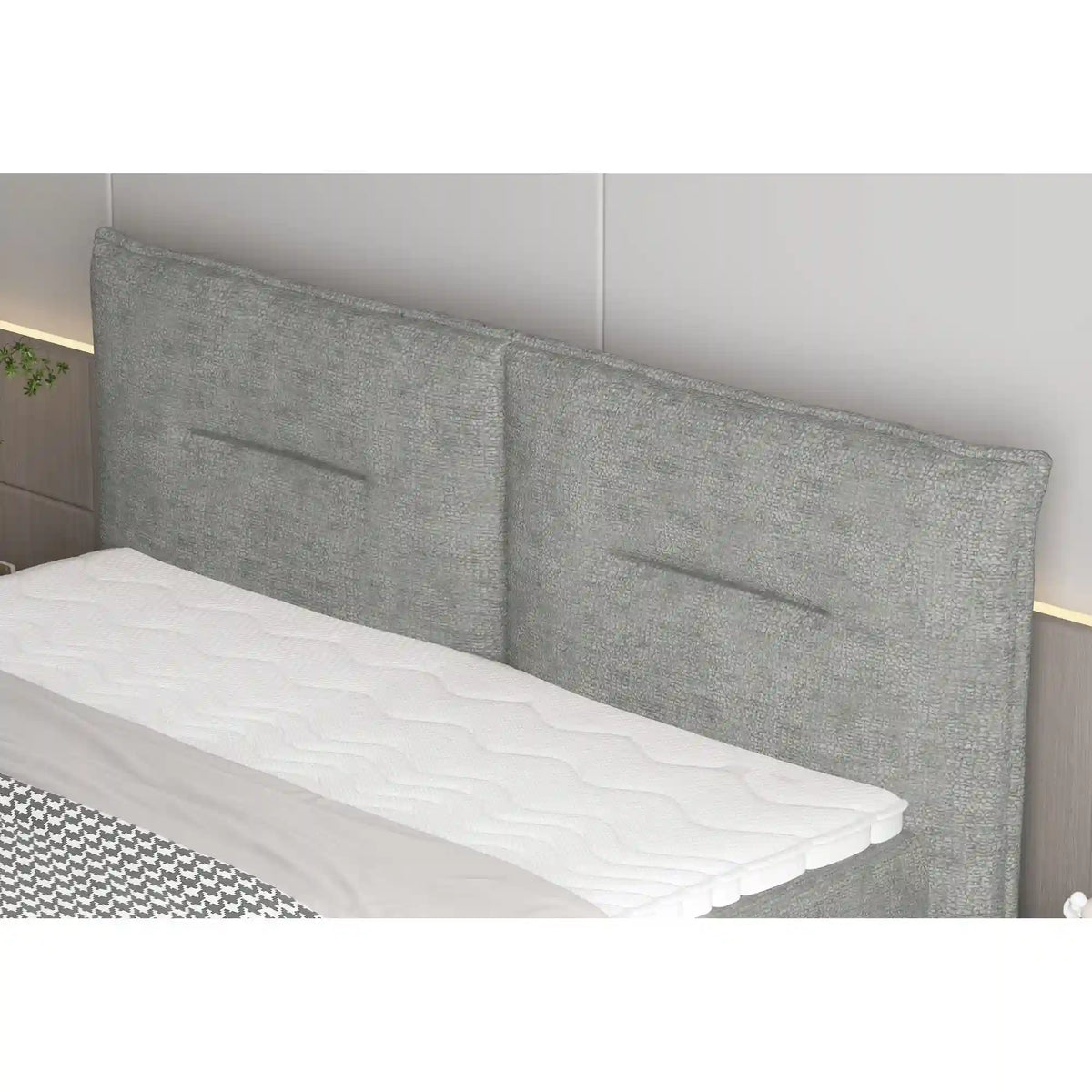 Pat boxspring ELMA 140x200, personalizabil materiale Gama Premium, cu spatiu depozitare, saltele si topper