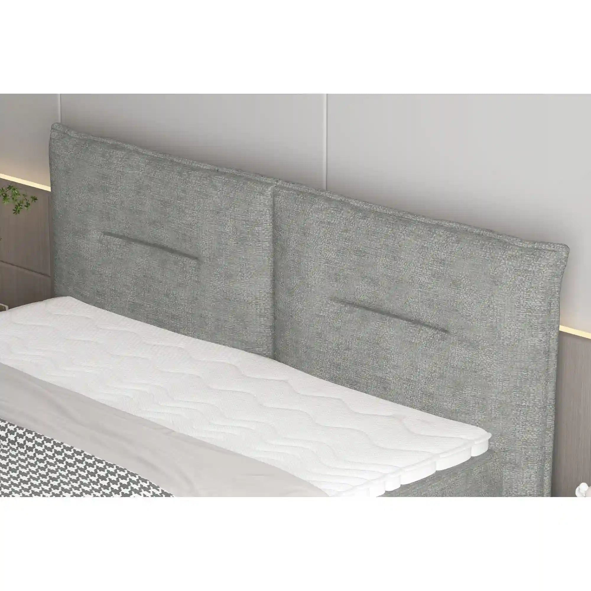 Pat boxspring ELMA 140x200, personalizabil materiale Gama Premium, cu spatiu depozitare, saltele si topper
