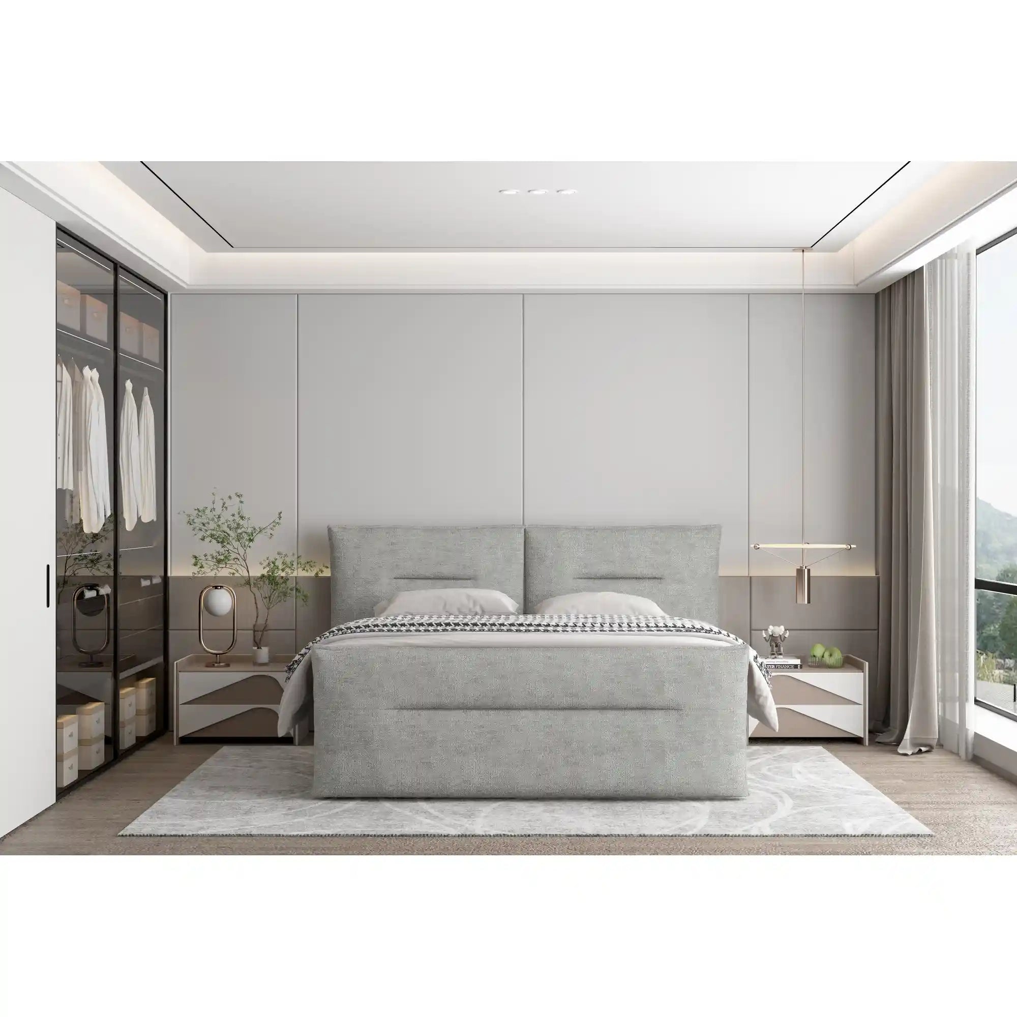 Pat boxspring ELMA 180x200, personalizabil materiale Gama Premium, cu spatiu depozitare, saltele si topper