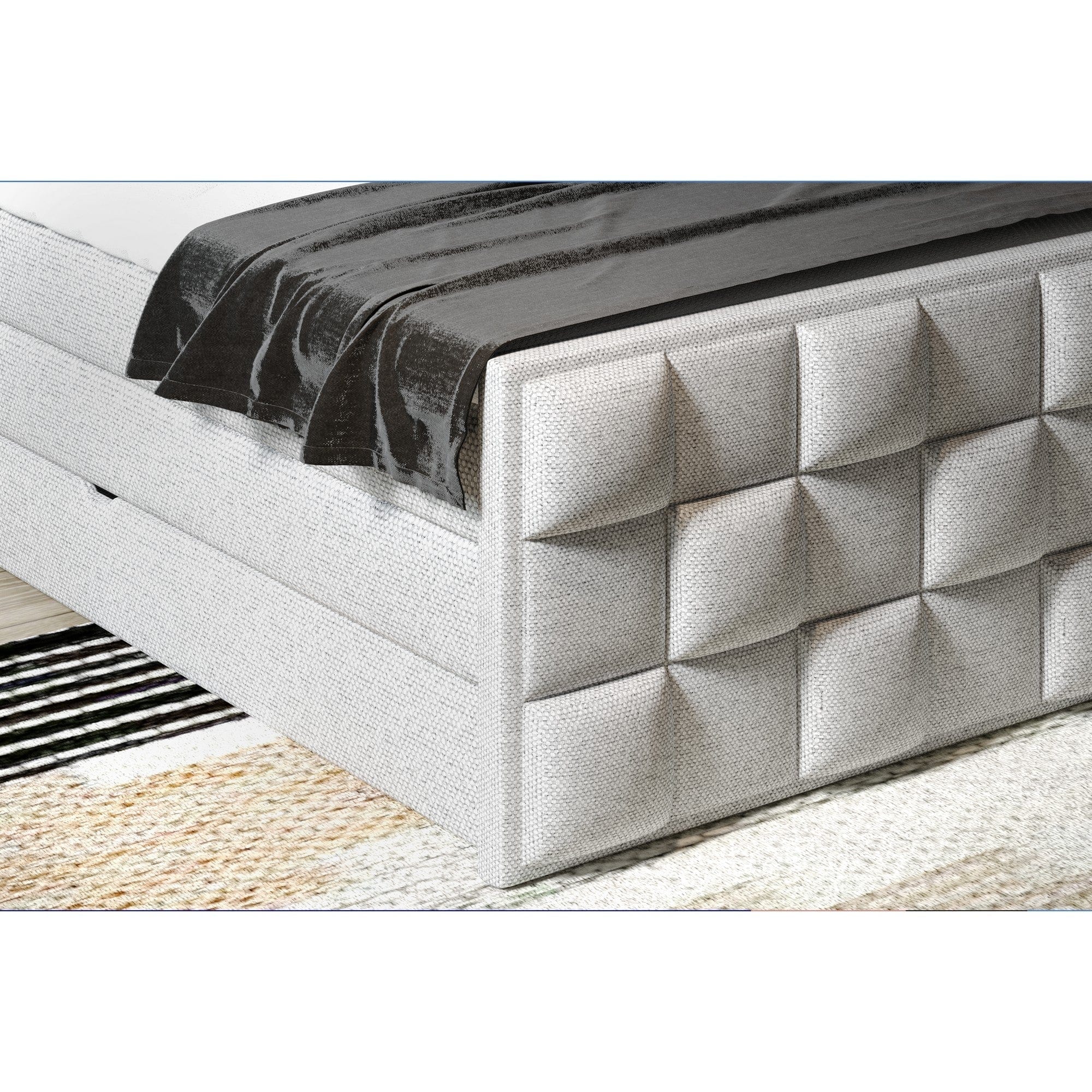 Pat boxspring FLOP 180x200, personalizabil materiale Gama Premium, cu spatiu depozitare, saltele si topper