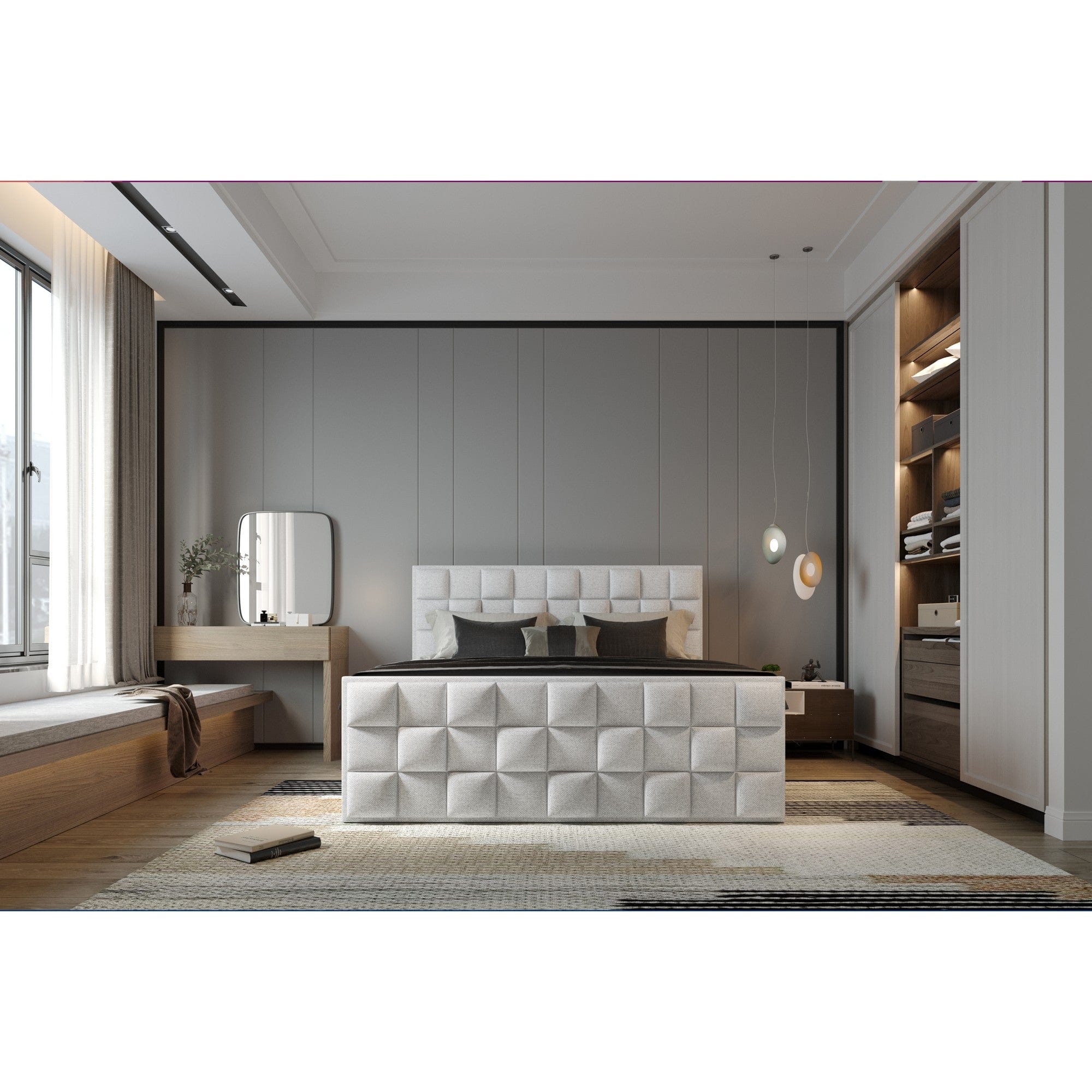 Pat boxspring FLOP 180x200, personalizabil materiale Gama Premium, cu spatiu depozitare, saltele si topper