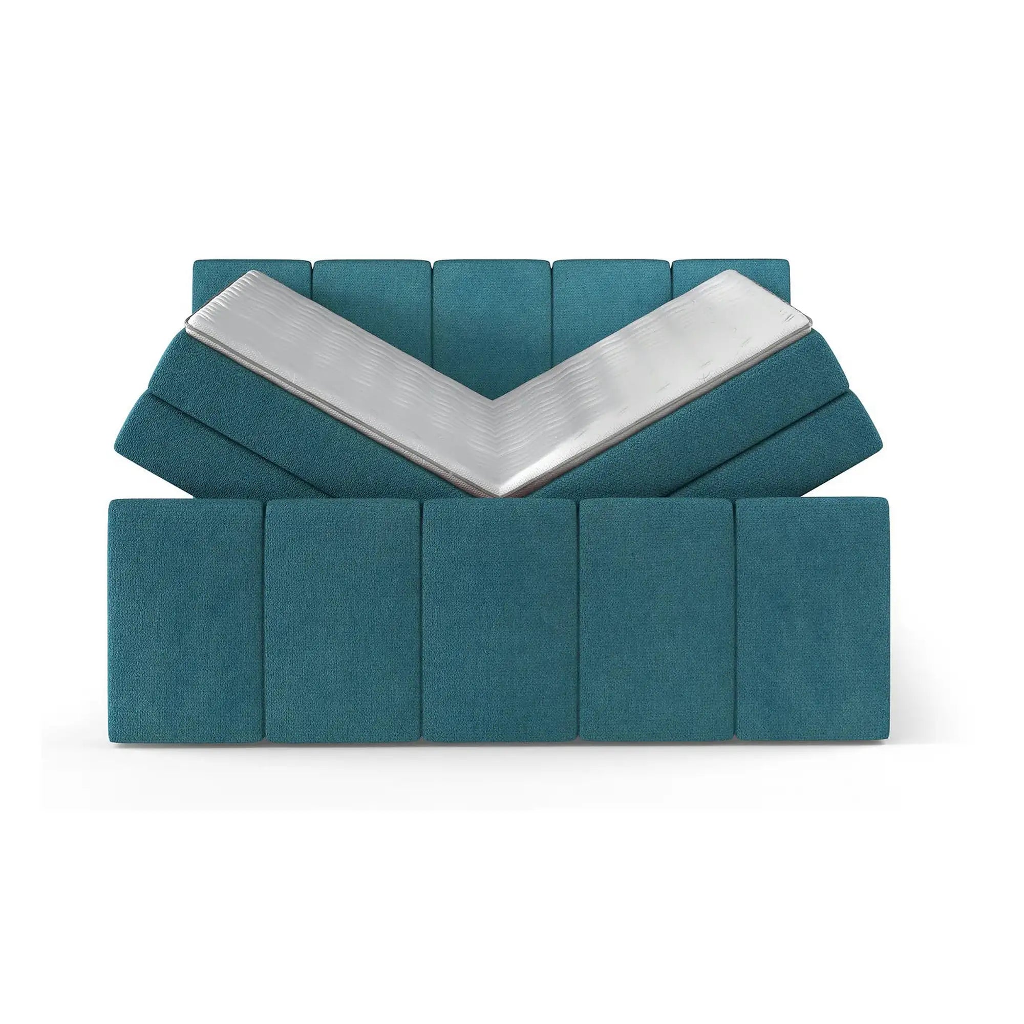 Pat boxspring FRESCO 140x200, personalizabil, cu saltele, topper si 2 lazi pentru depozitare