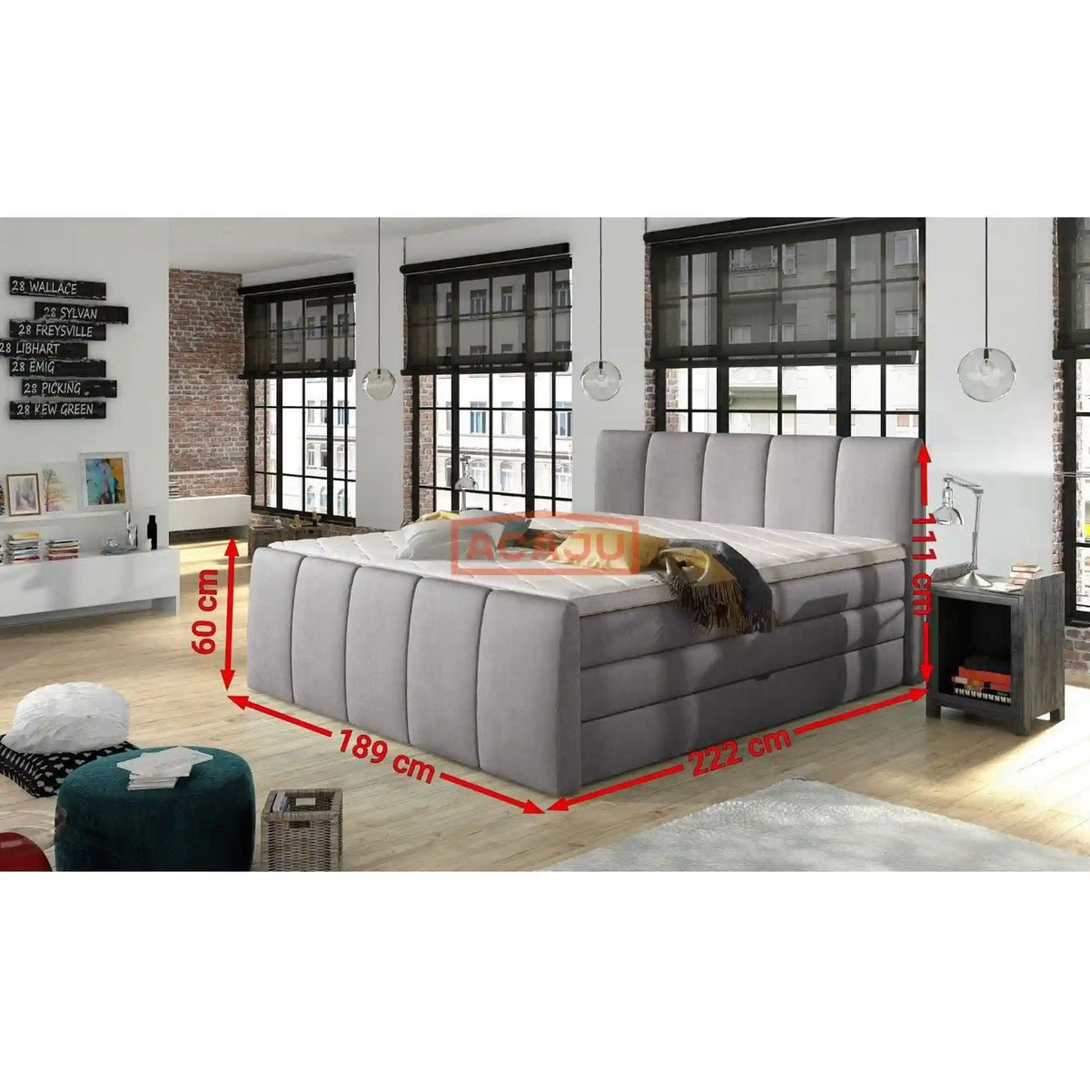 Pat boxspring FRESCO 180x200, personalizabil materiale gama Premium, cu saltele, topper si 2 lazi pentru depozitare