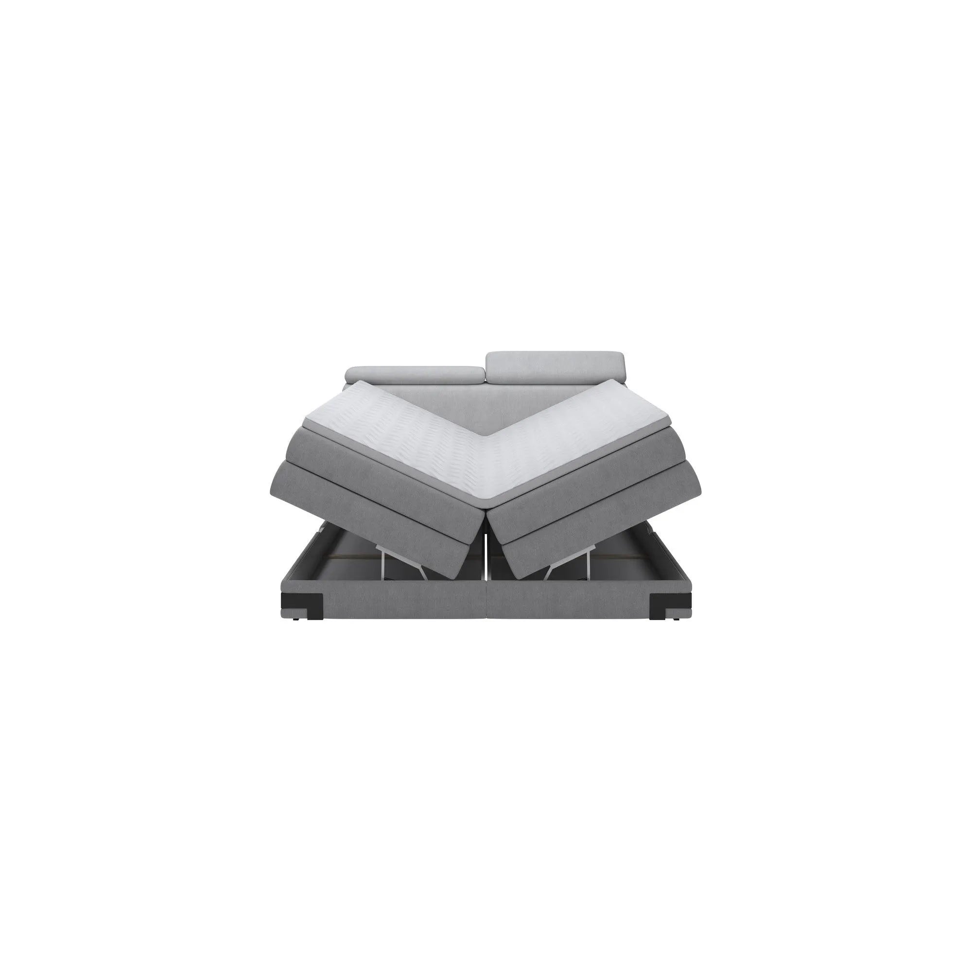 Pat boxspring KANO 160x200, personalizabil materiale gama Oferta Avantaj, cu saltea, topper, tetiere reglabile si 2 spatii pentru depozitare