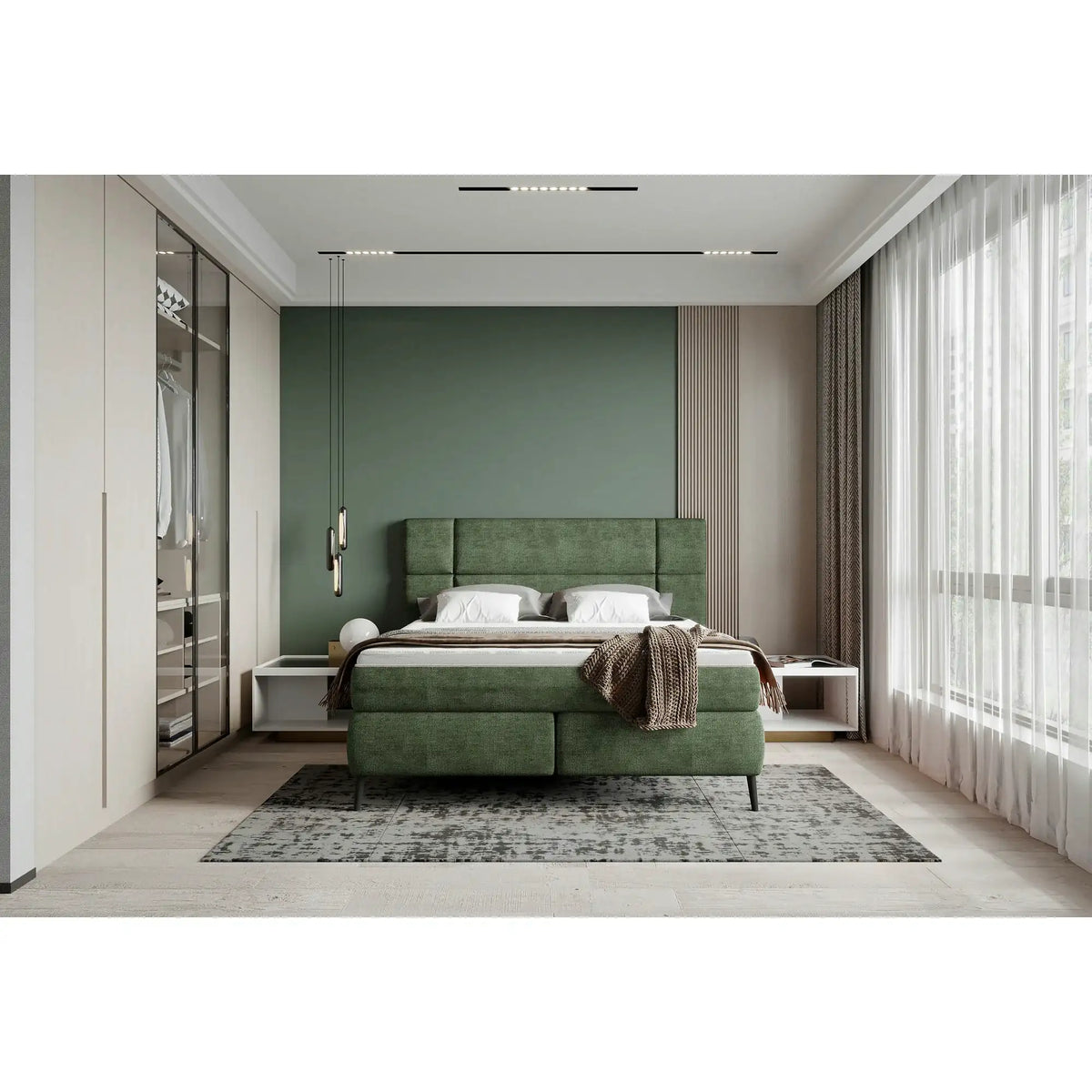 Pat boxspring LUCIO 140x200, personalizabil, cu saltele si topper
