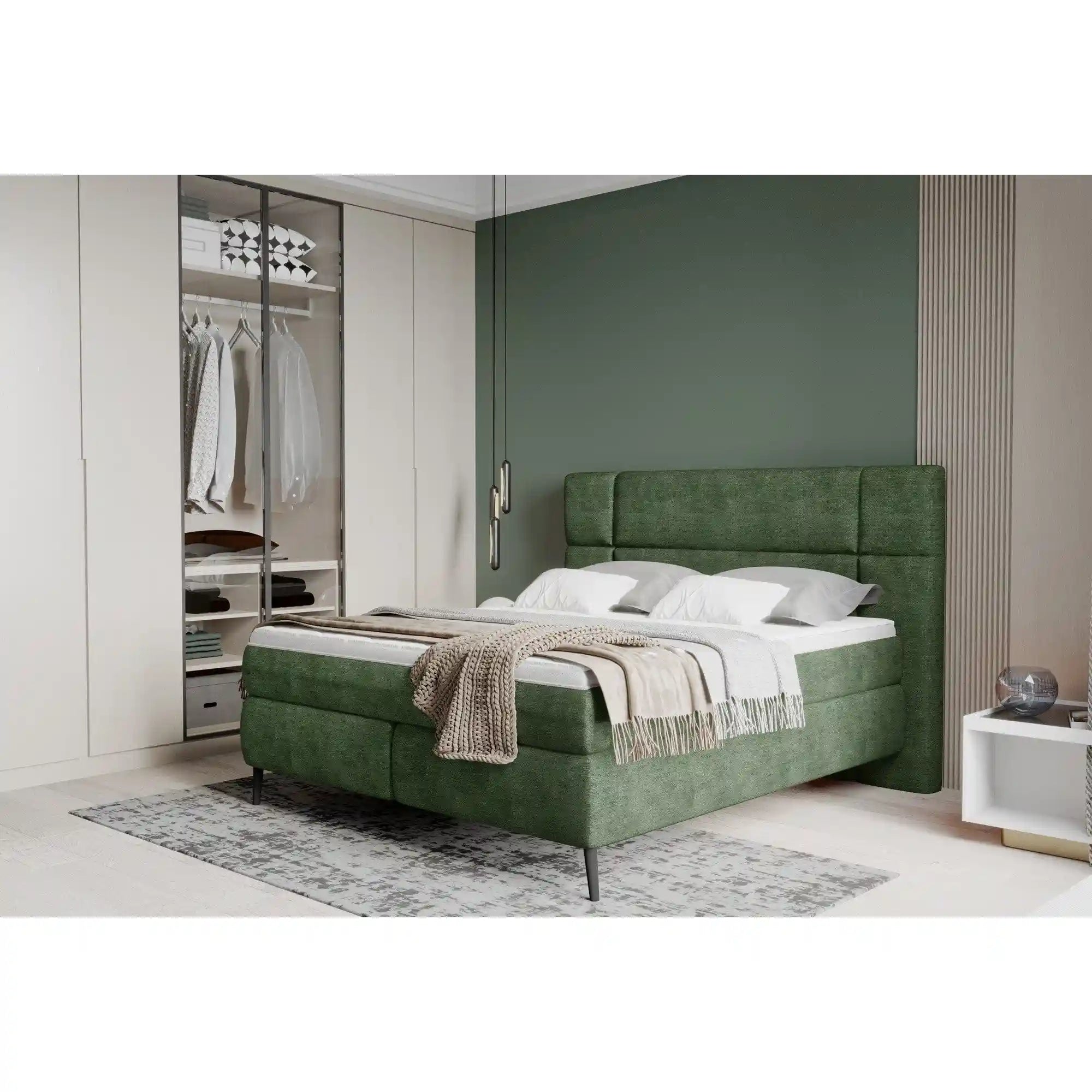 Pat boxspring LUCIO 140x200, personalizabil materiale Gama Premium, cu saltele si topper