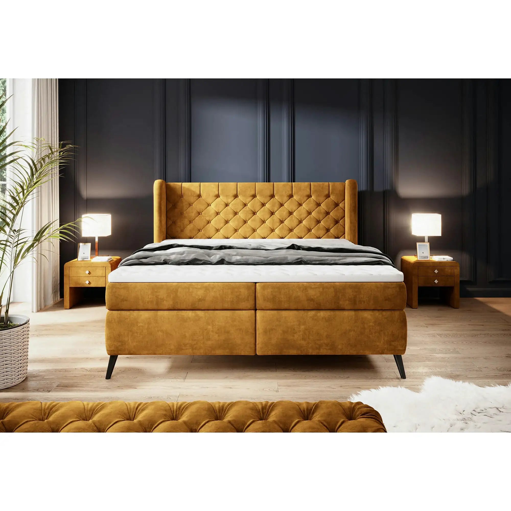 Pat boxspring MADISON 160x200, stofa gri - Salvador 14, cu saltele si topper