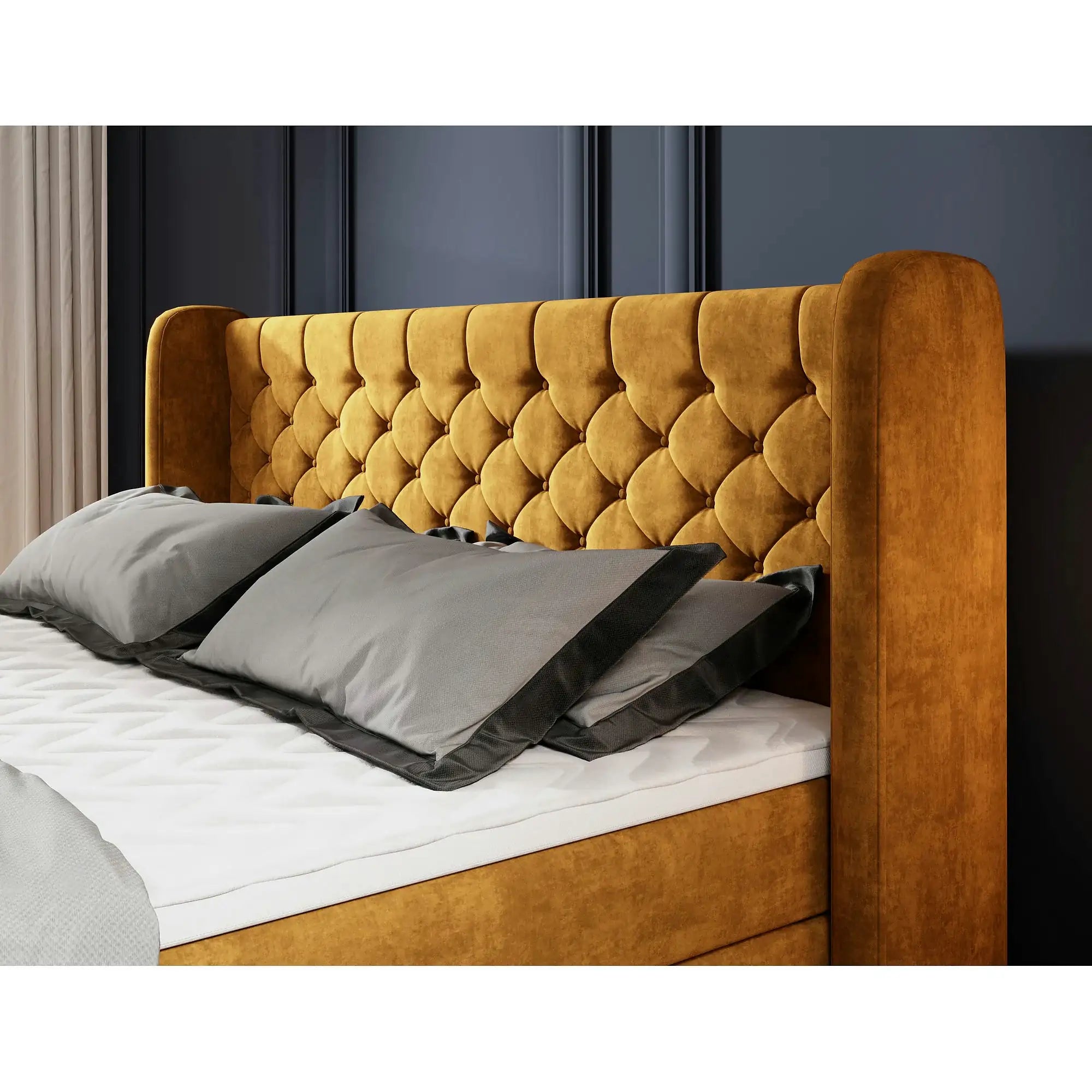 Pat boxspring MADISON 160x200, stofa gri - Salvador 14, cu saltele si topper