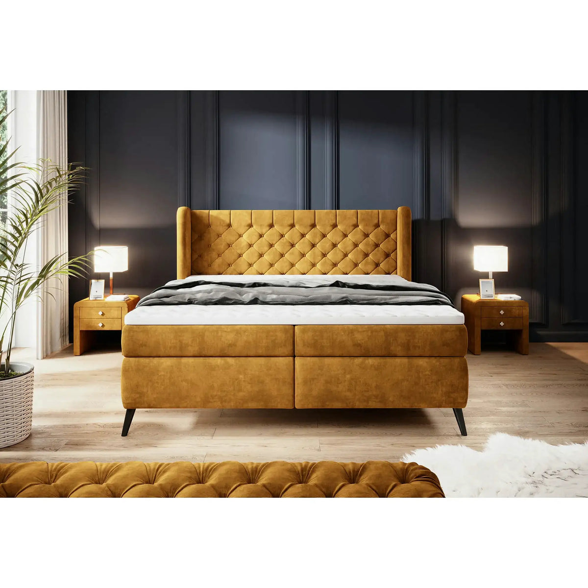 Pat boxspring  MADISON 180x200, personalizabil, cu saltele si topper
