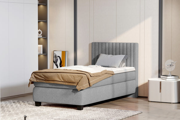 Pat boxspring MAYA 90x200, personalizabil materiale Gama Premium, cu saltele si topper