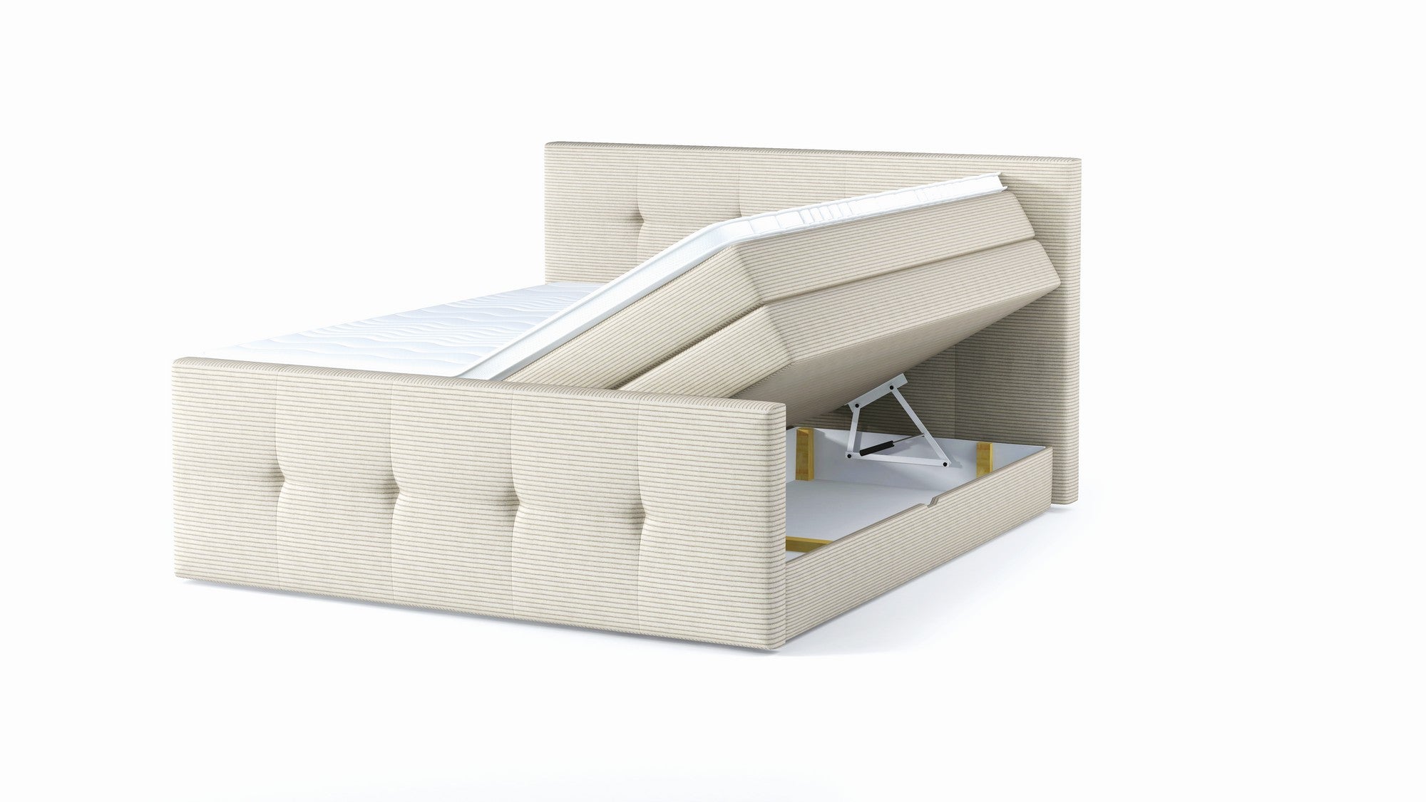 Pat boxspring MEDINO 160x200, personalizabil materiale Gama Premium, cu saltele, topper si lada pentru depozitare