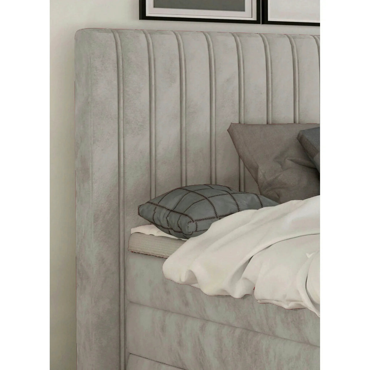 Pat boxspring MINOLA 140x200, personalizabil, cu saltele, topper si 2 lazi pentru depozitare