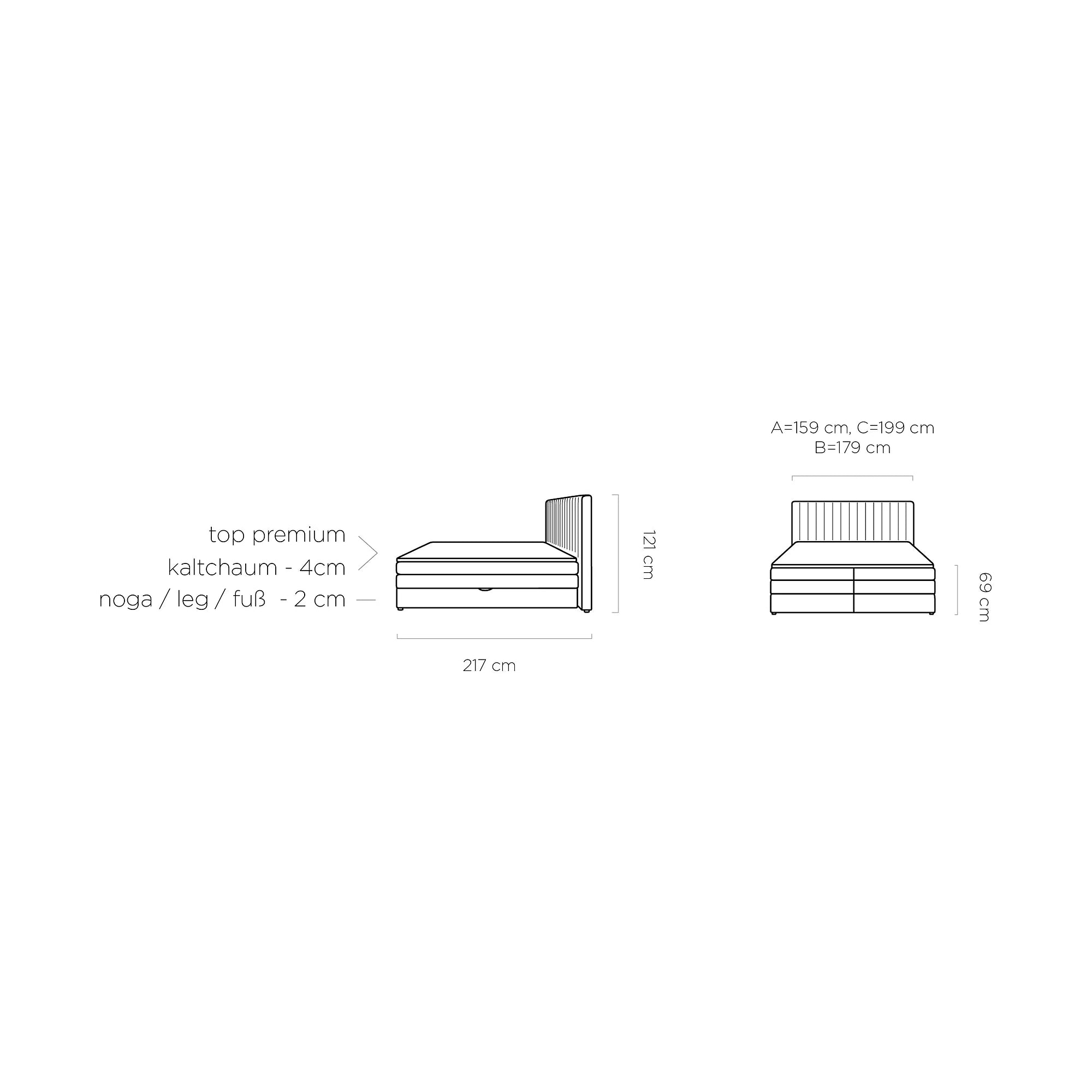 Pat boxspring MINOLA 160x200, personalizabil, cu saltele, topper si 2 lazi pentru depozitare