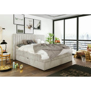 Pat boxspring MINOLA 180x200, personalizabil, cu saltele, topper si 2 lazi pentru depozitare