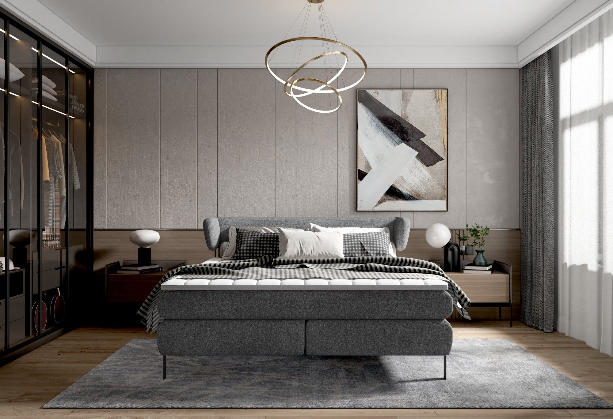 Pat boxspring NOBILE 160x200, personalizabil materiale Gama Premium, cu saltele si topper