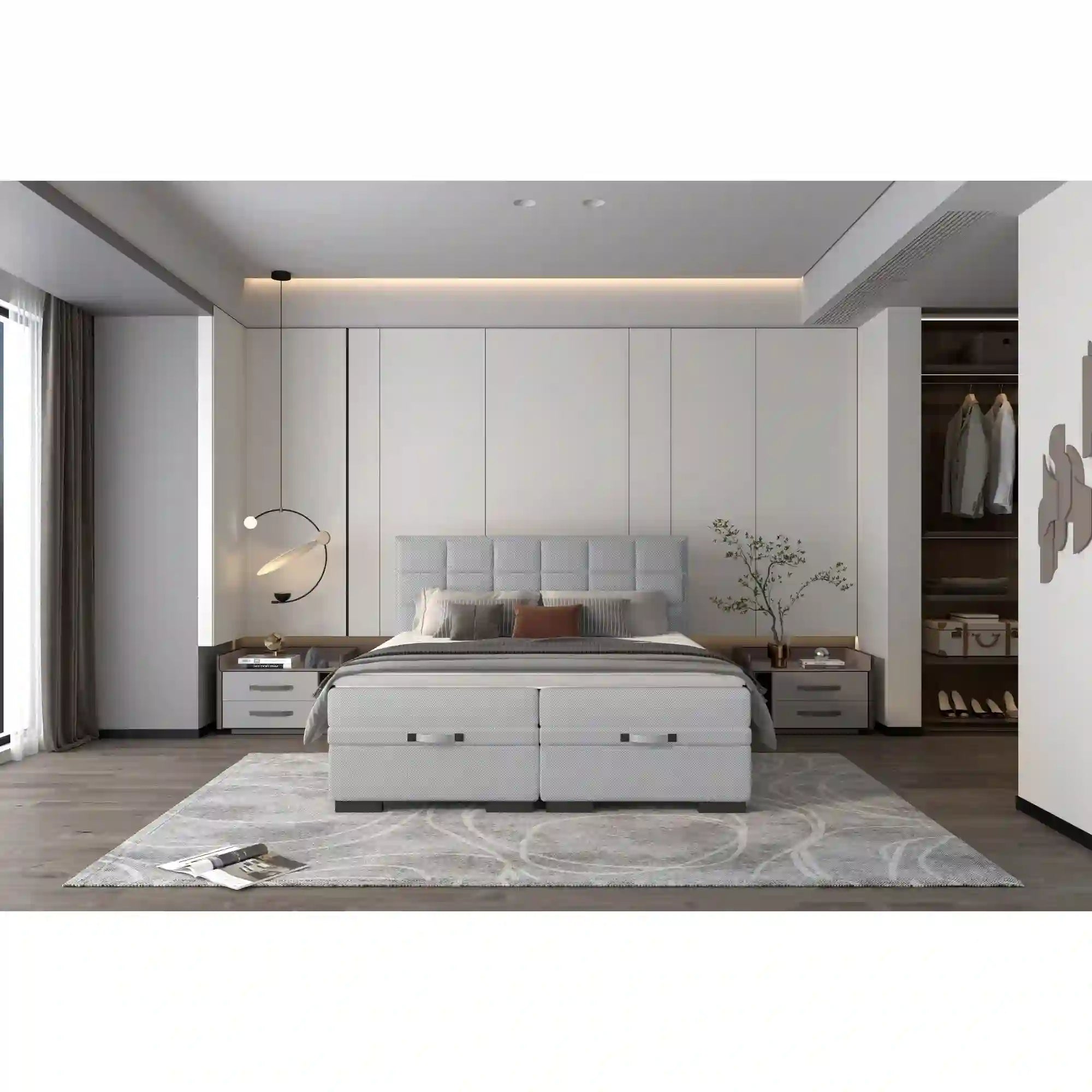 Pat boxspring SEMENO 180x200, personalizabil materiale Gama Oferta Avantaj, cu saltele, spatiu depozitare si topper