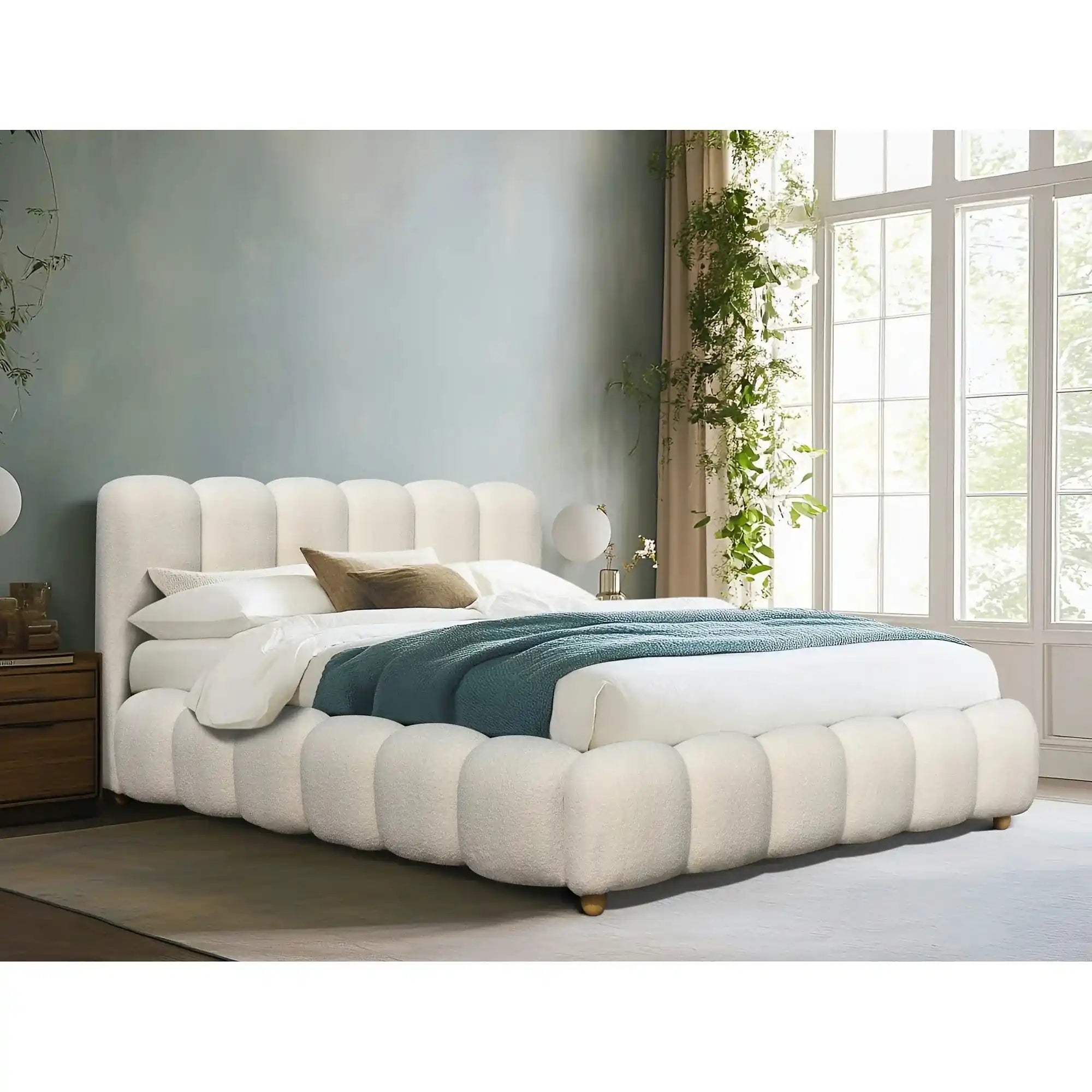 Pat BRISA 160x200, crem, stofa boucle, cu somiera