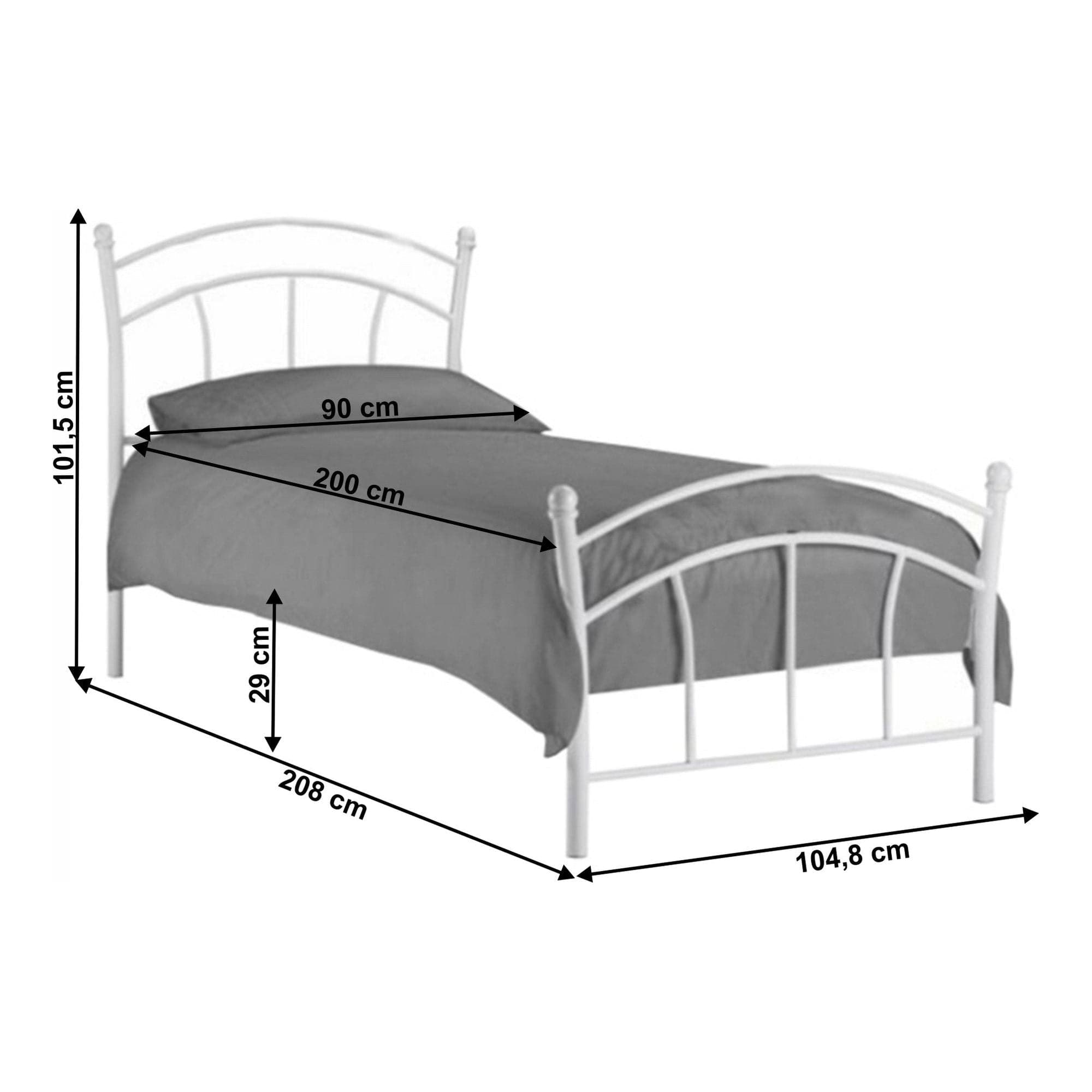 Pat BURZUM 90x200, alb, metal, cu somiera