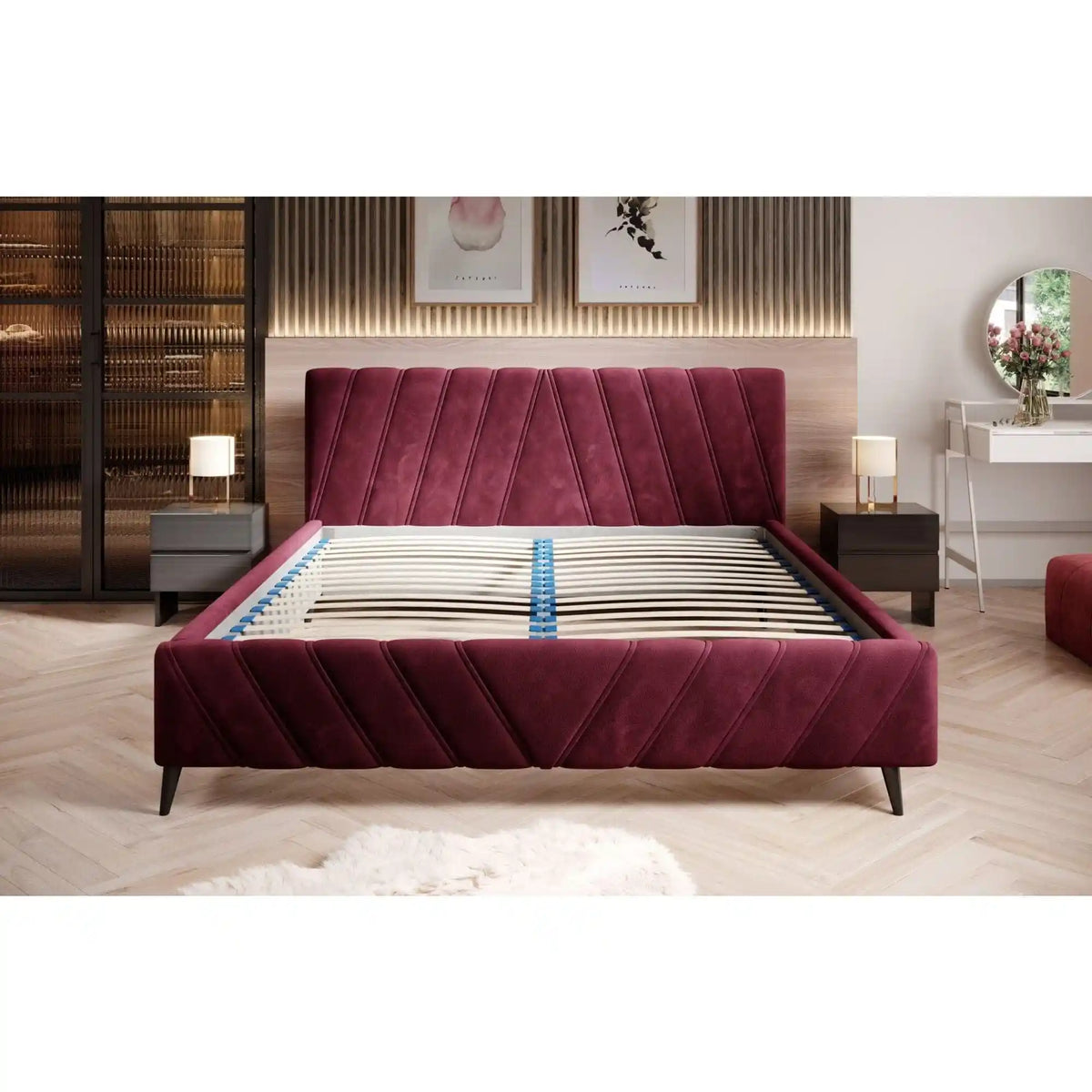 Pat CALYPSO SR 180x200, personalizabil materiale gama Oferta Avantaj, somiera din lemn si sistem de reglare a picioarelor