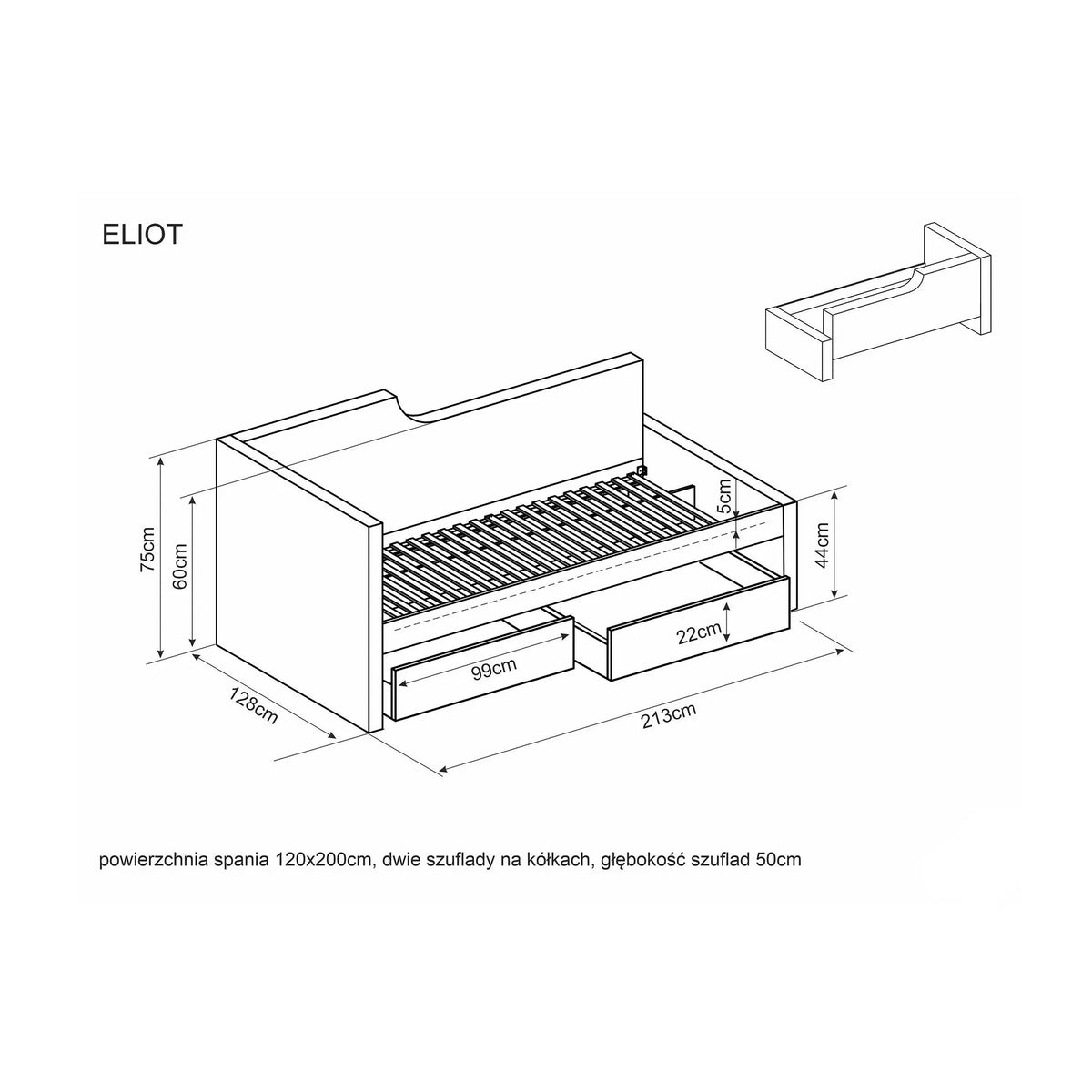 Pat colt dormitor ELIOT 120x200, stofa catifelata bej inchis - Tap 228, cu spatiu depozitare si somiera