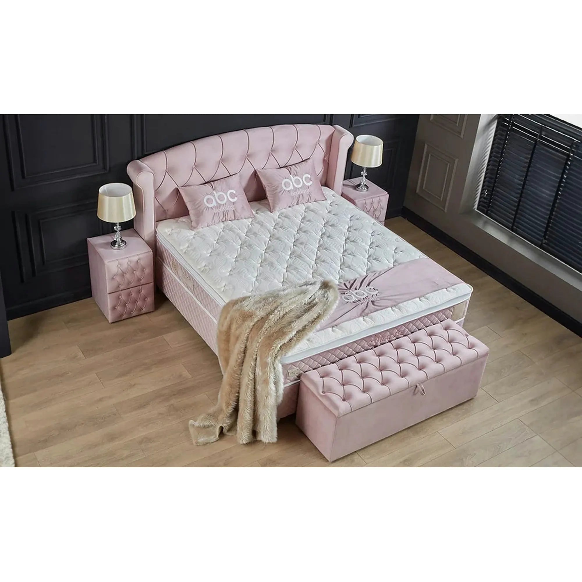 Pat cu lada dormitor VISCO LUX 160x200, stofa catifelata roz, cu suport saltea