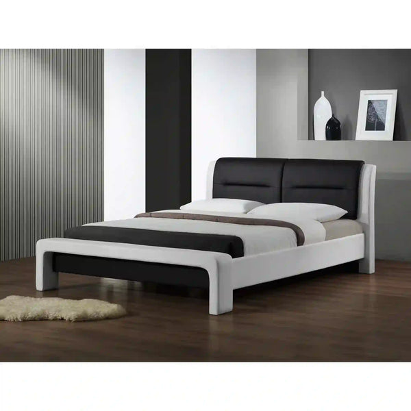 Pat dormitor Cassandra 120x200, alb/negru, piele ecologica, cu somiera