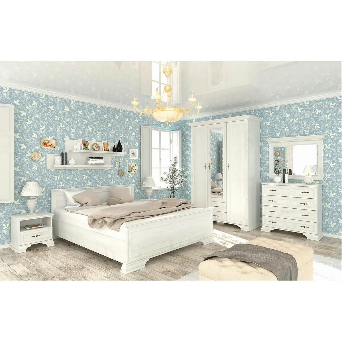 Pat dormitor clasic IRYS 160x200, pin alb anderson, PAL laminat