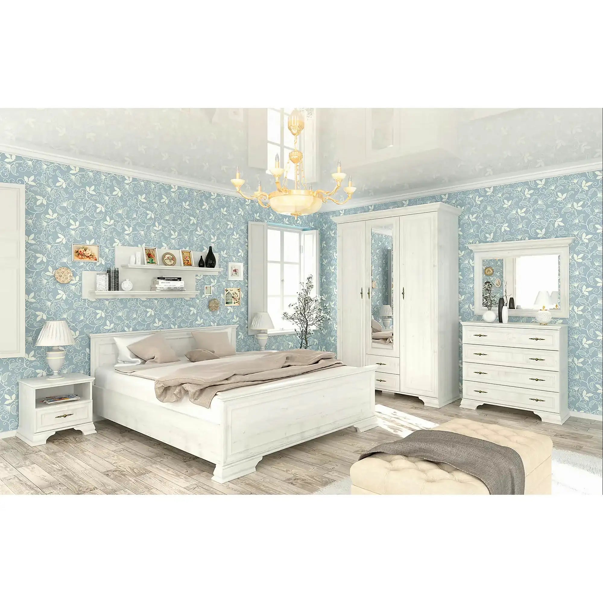 Pat dormitor clasic IRYS 160x200, pin alb anderson, PAL laminat