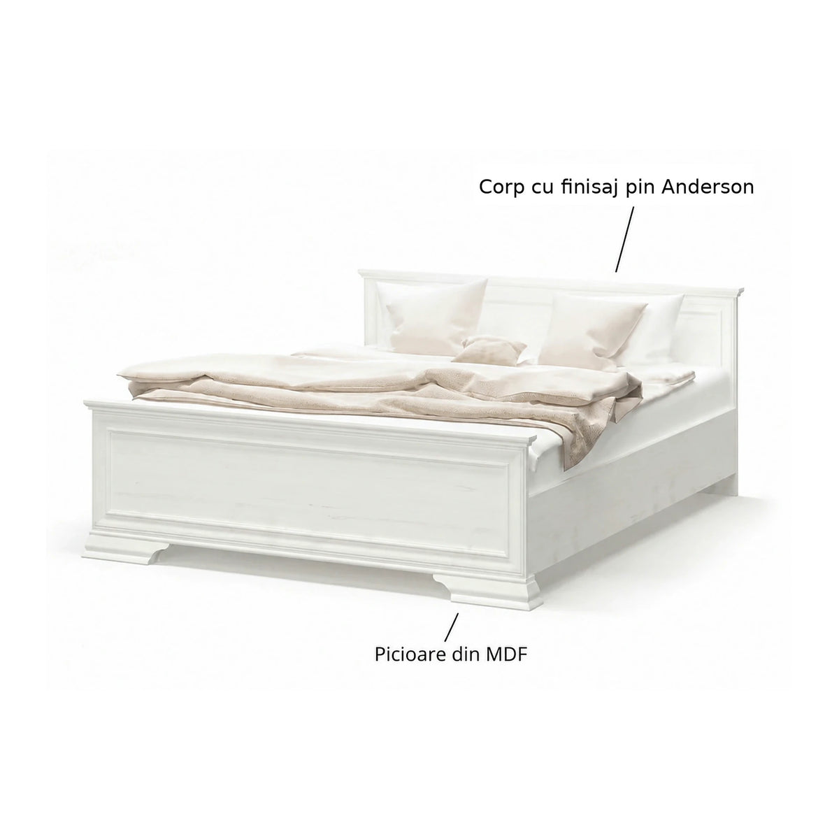 Pat dormitor clasic IRYS 160x200, pin alb anderson, PAL laminat