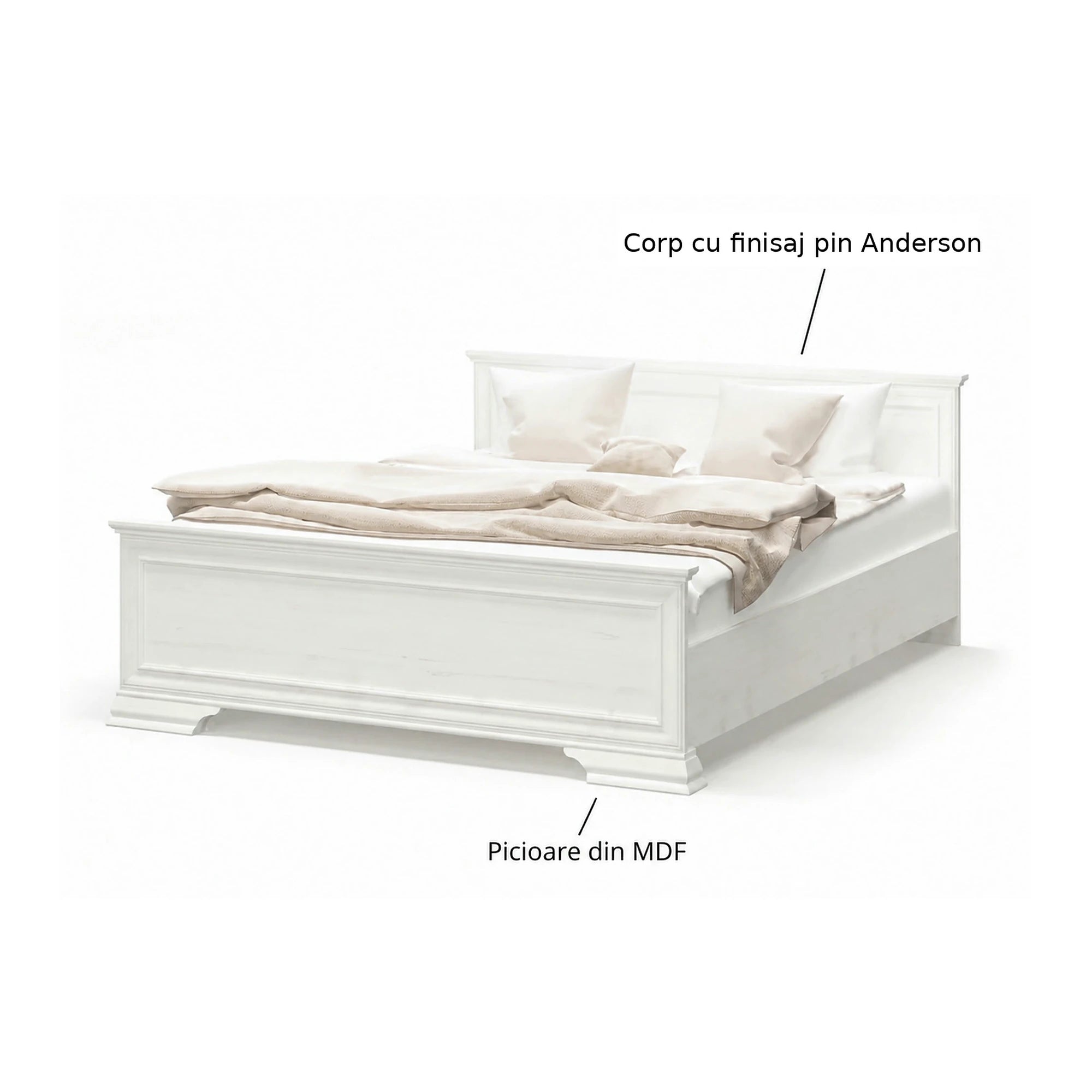 Pat dormitor clasic IRYS 160x200, pin alb anderson, PAL laminat