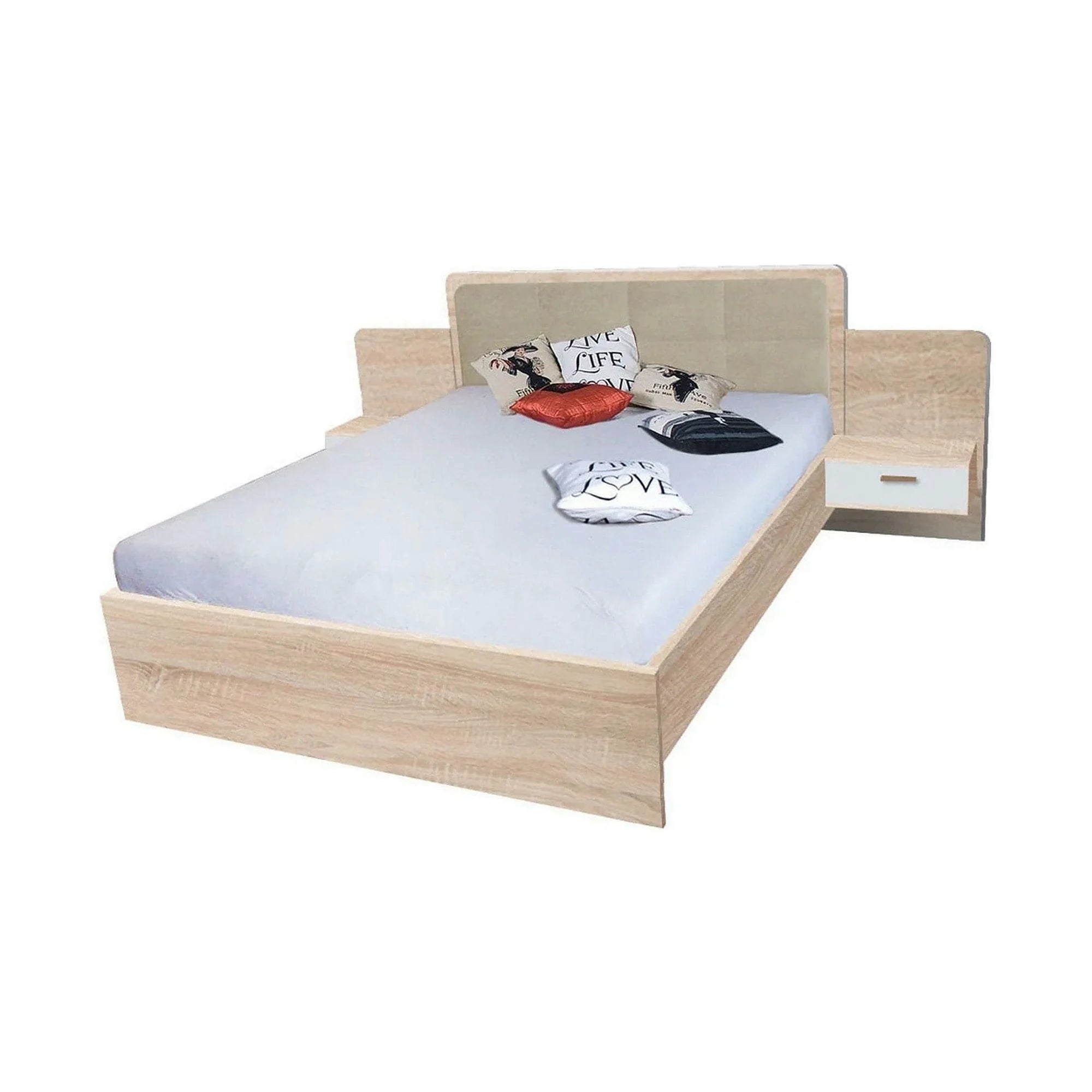 Pat EFFECT 160x200, stejar sonoma, PAL/stofa, cu 2 noptiere