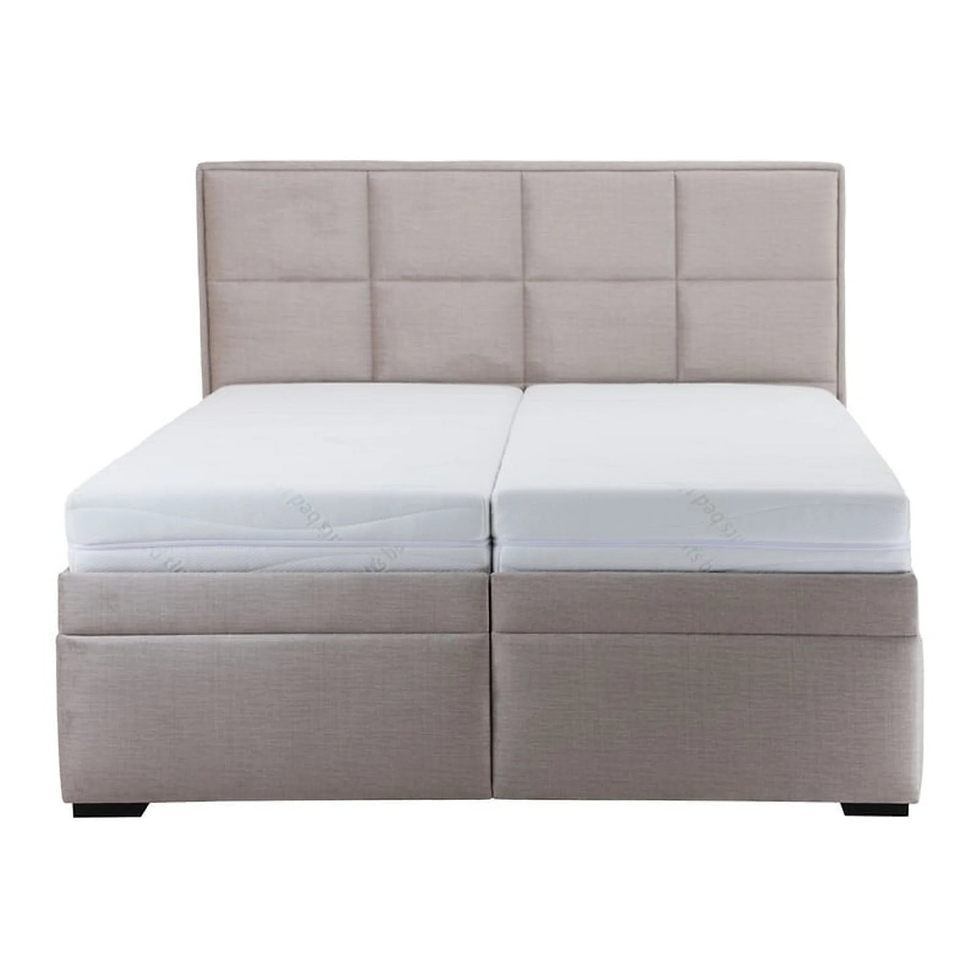 Pat ELLA 160x200, stofa catifelata bej - Voss 28, cu somiera si spatiu depozitare