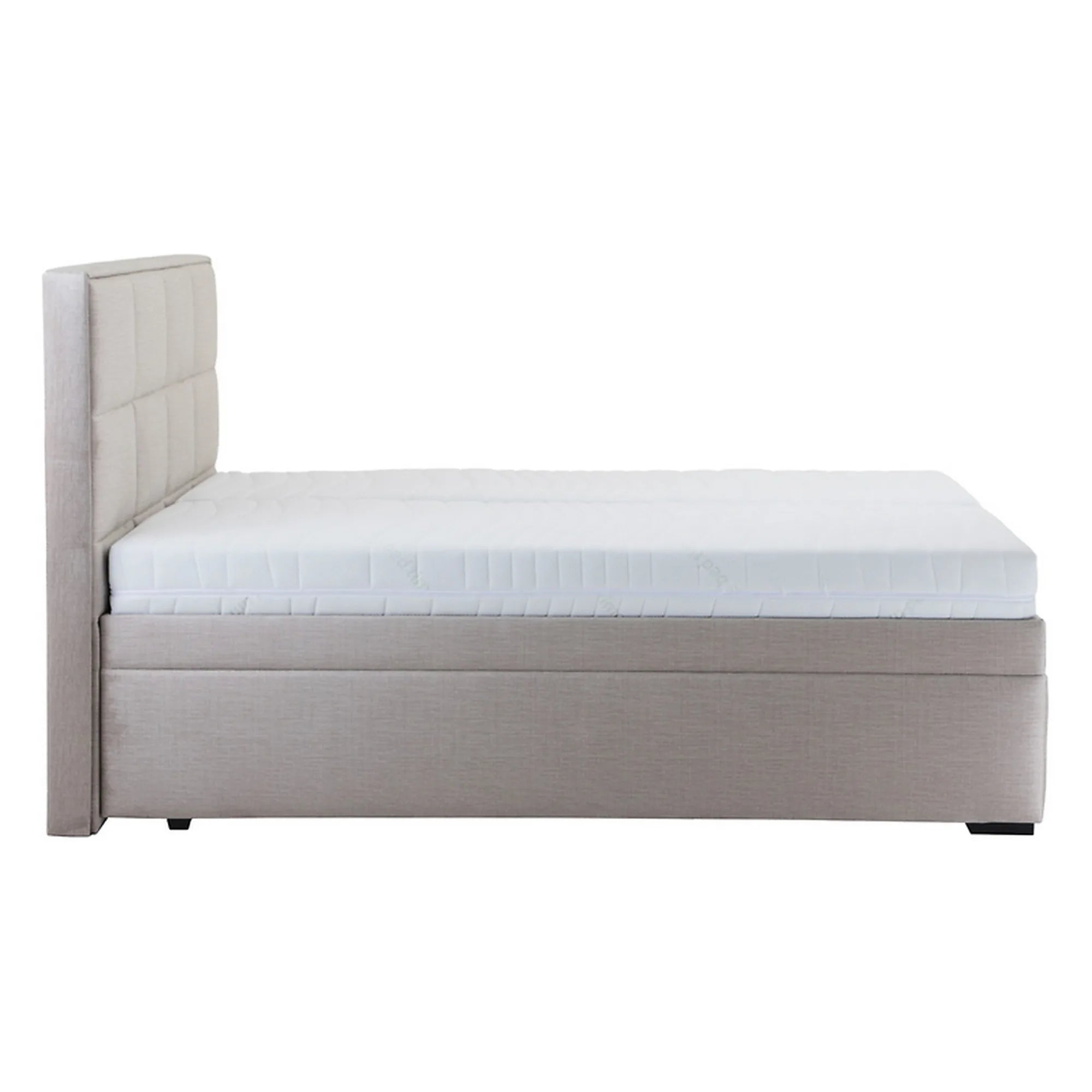 Pat ELLA 160x200, stofa catifelata bej - Voss 28, cu somiera si spatiu depozitare