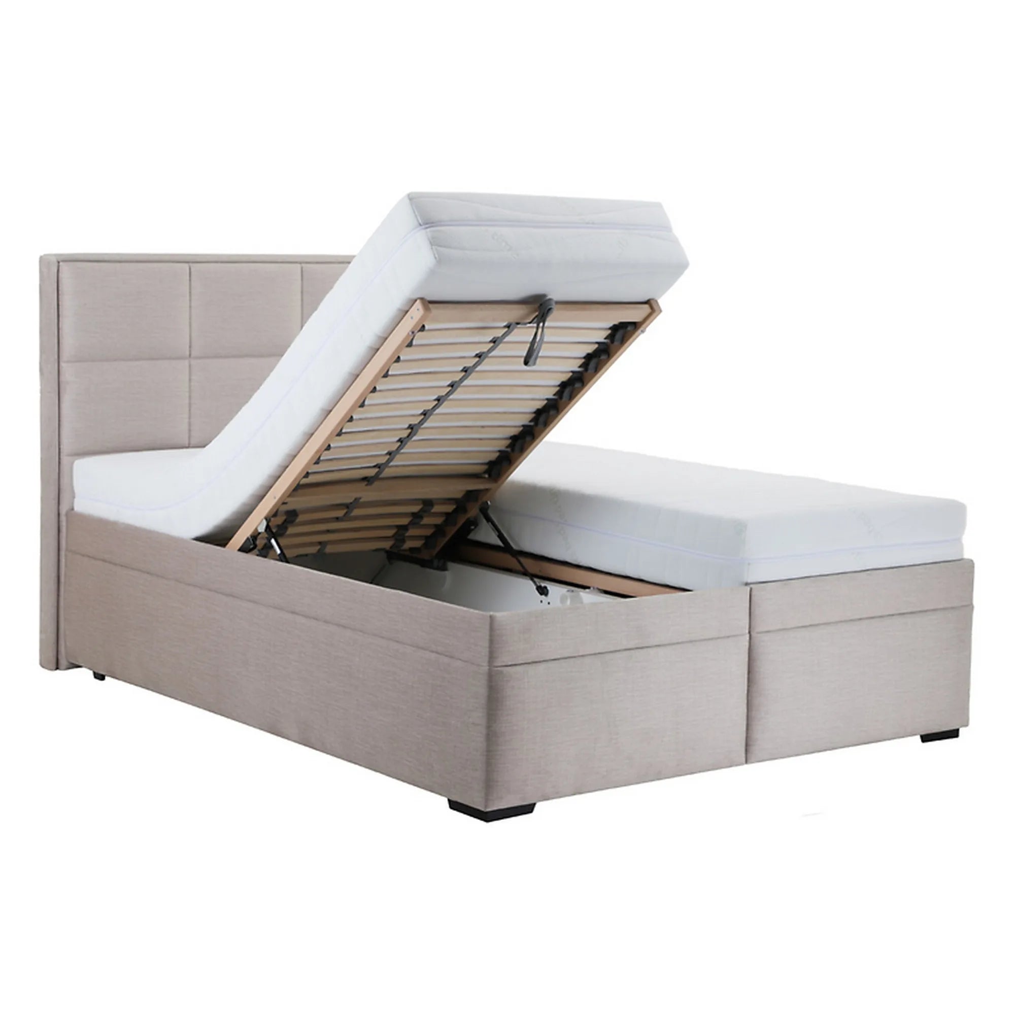 Pat ELLA 160x200, stofa catifelata bej - Voss 28, cu somiera si spatiu depozitare