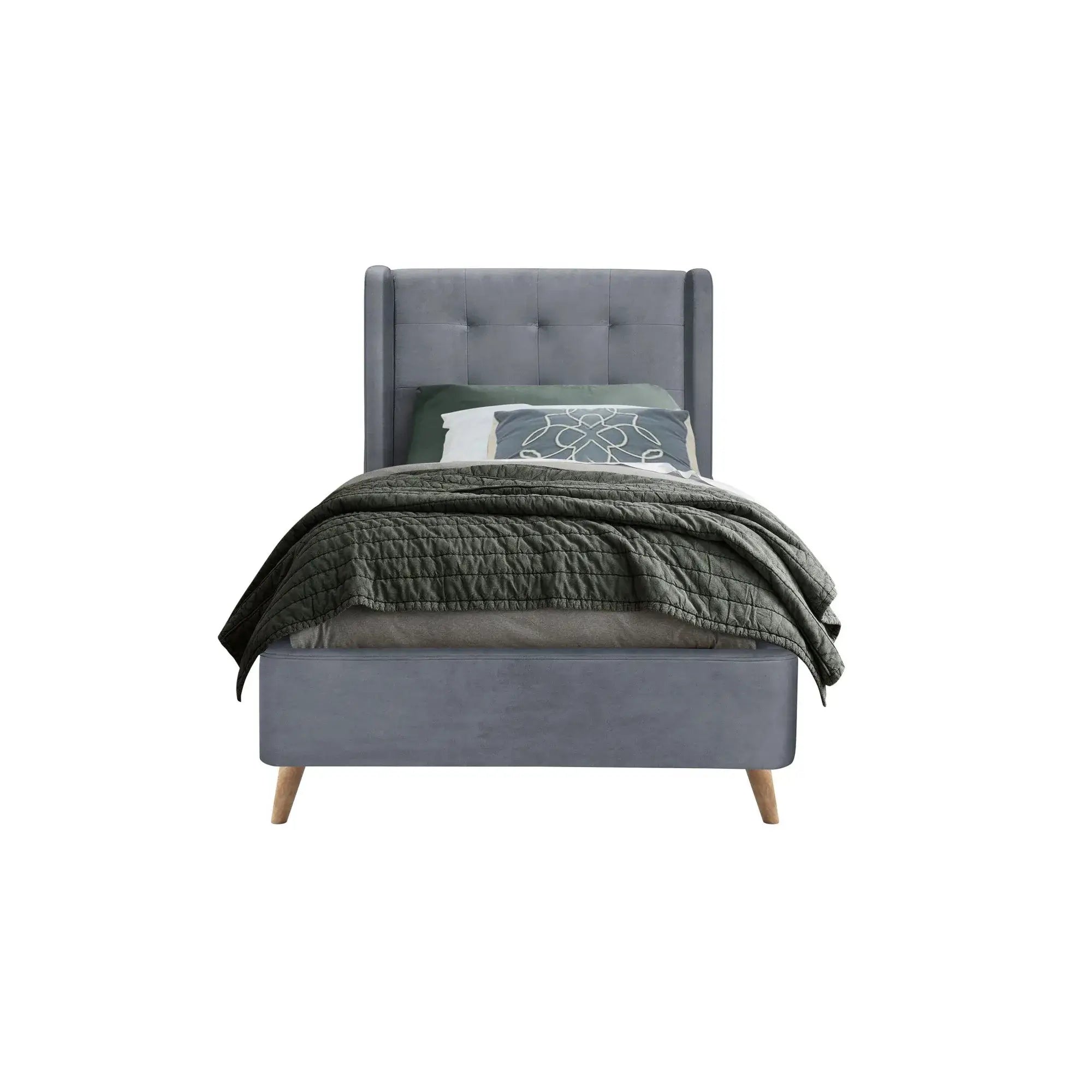 Pat ESTELLA 90x200, stofa catifelata gri, cu somiera