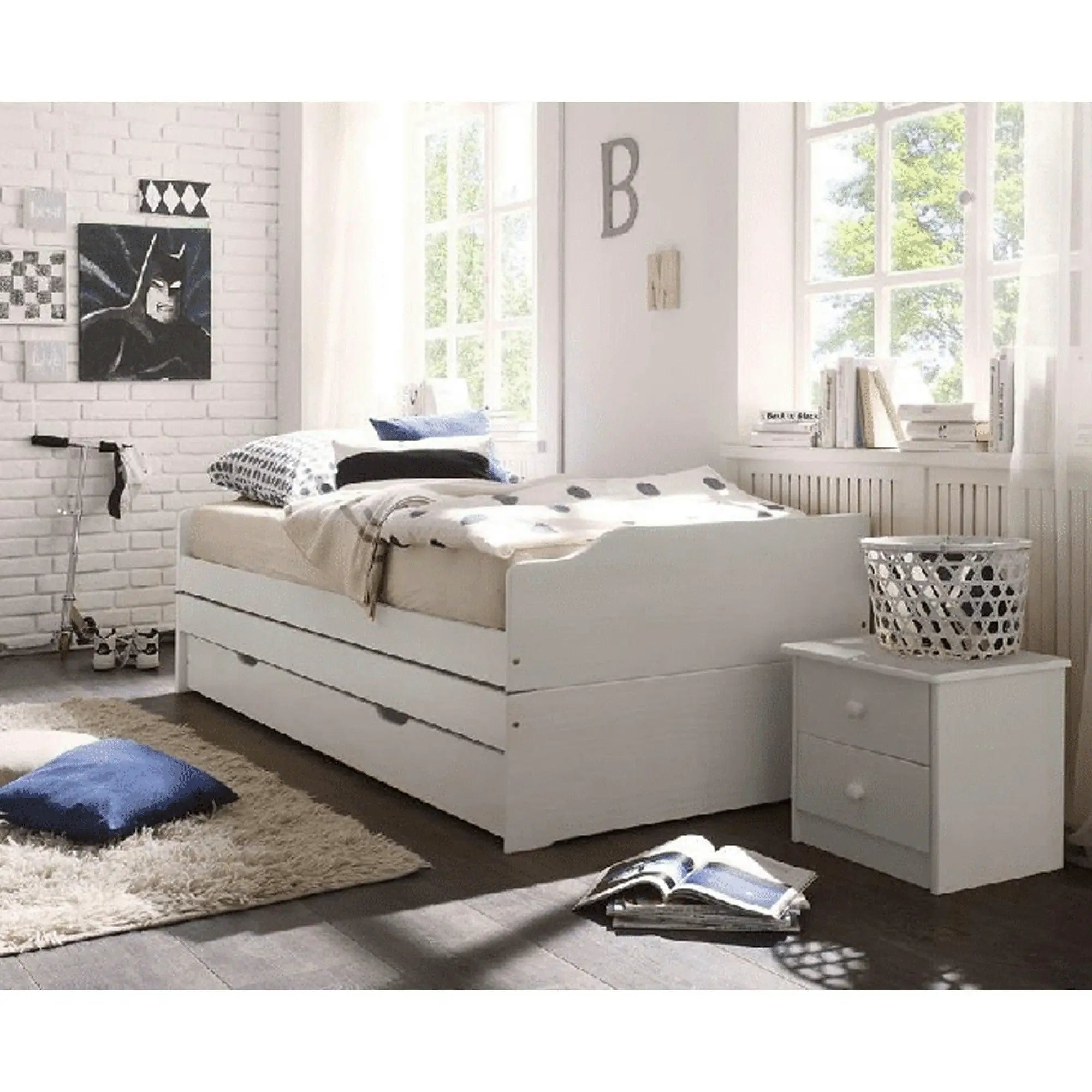 Pat extensibil FLOPY 90x200, alb, lemn, cu somiera