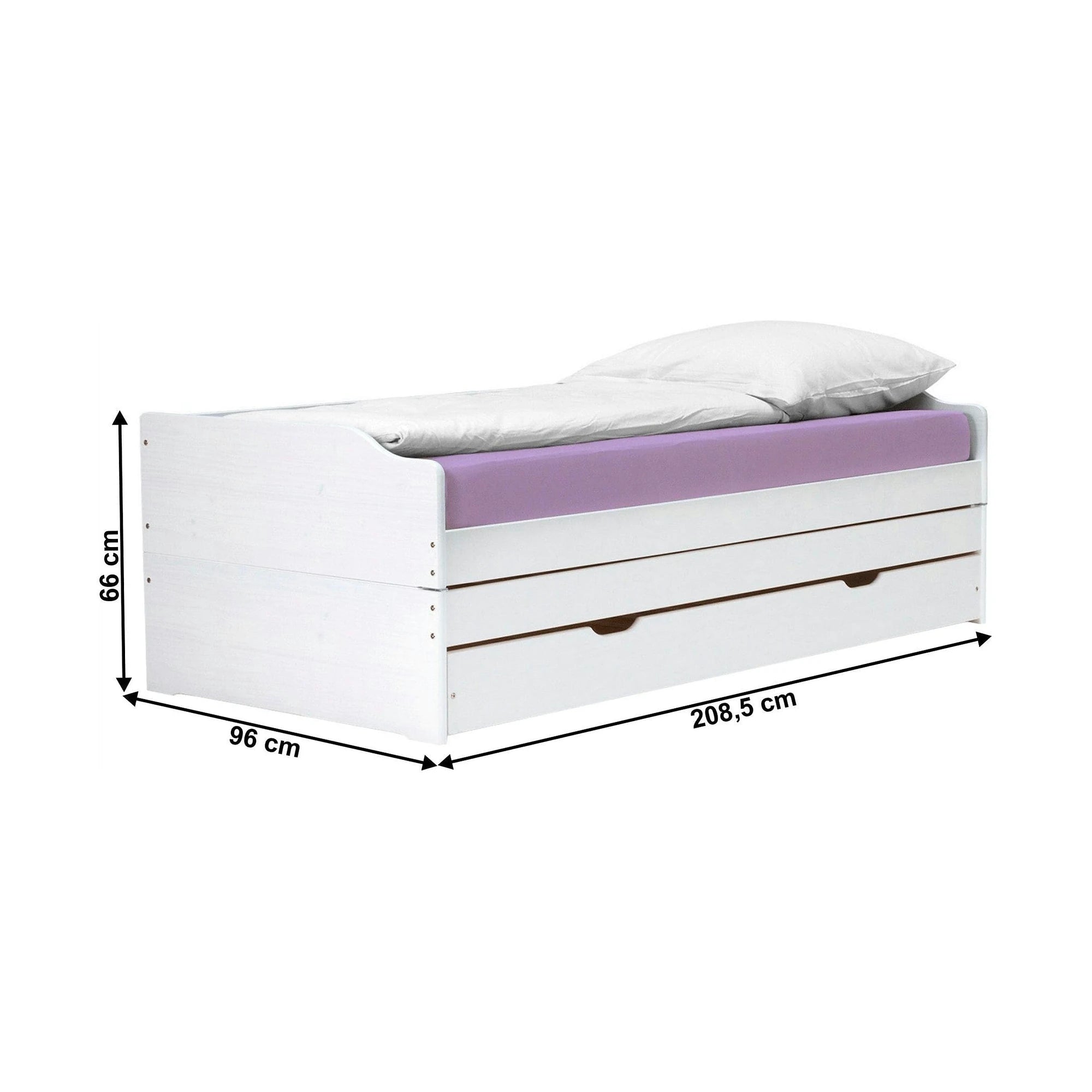 Pat extensibil FLOPY 90x200, alb, lemn, cu somiera