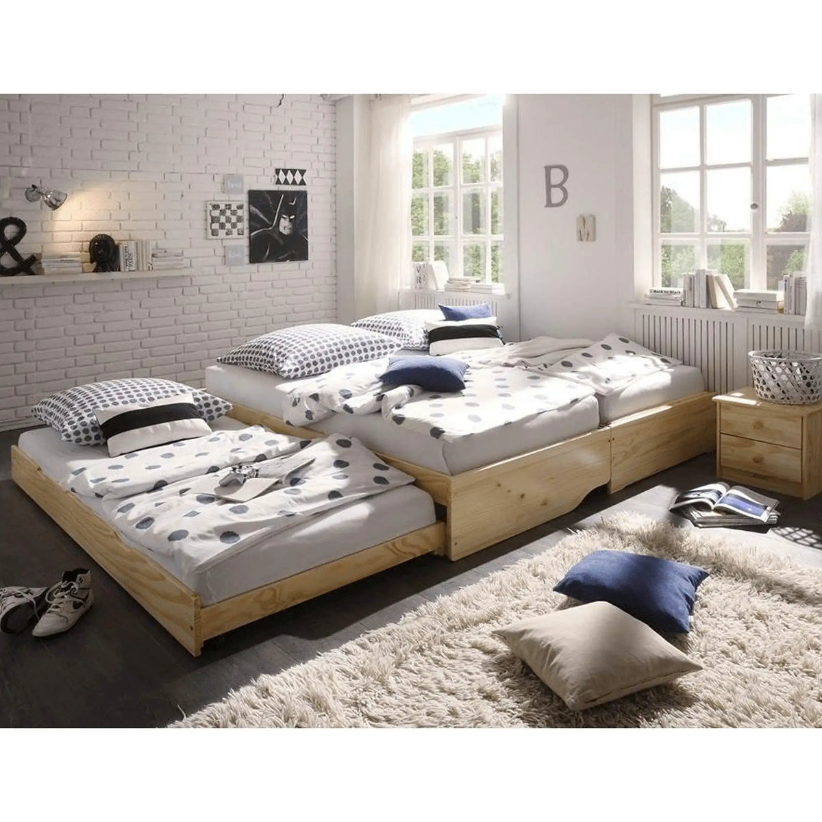 Pat extensibil FLOPY 90x200, stejar, lemn, cu somiera
