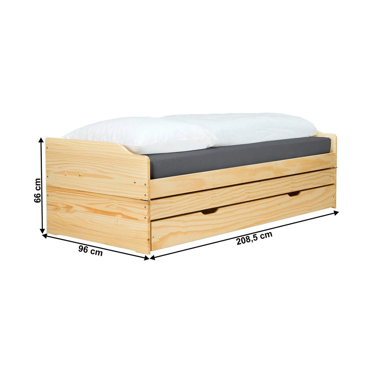 Pat extensibil FLOPY 90x200, stejar, lemn, cu somiera