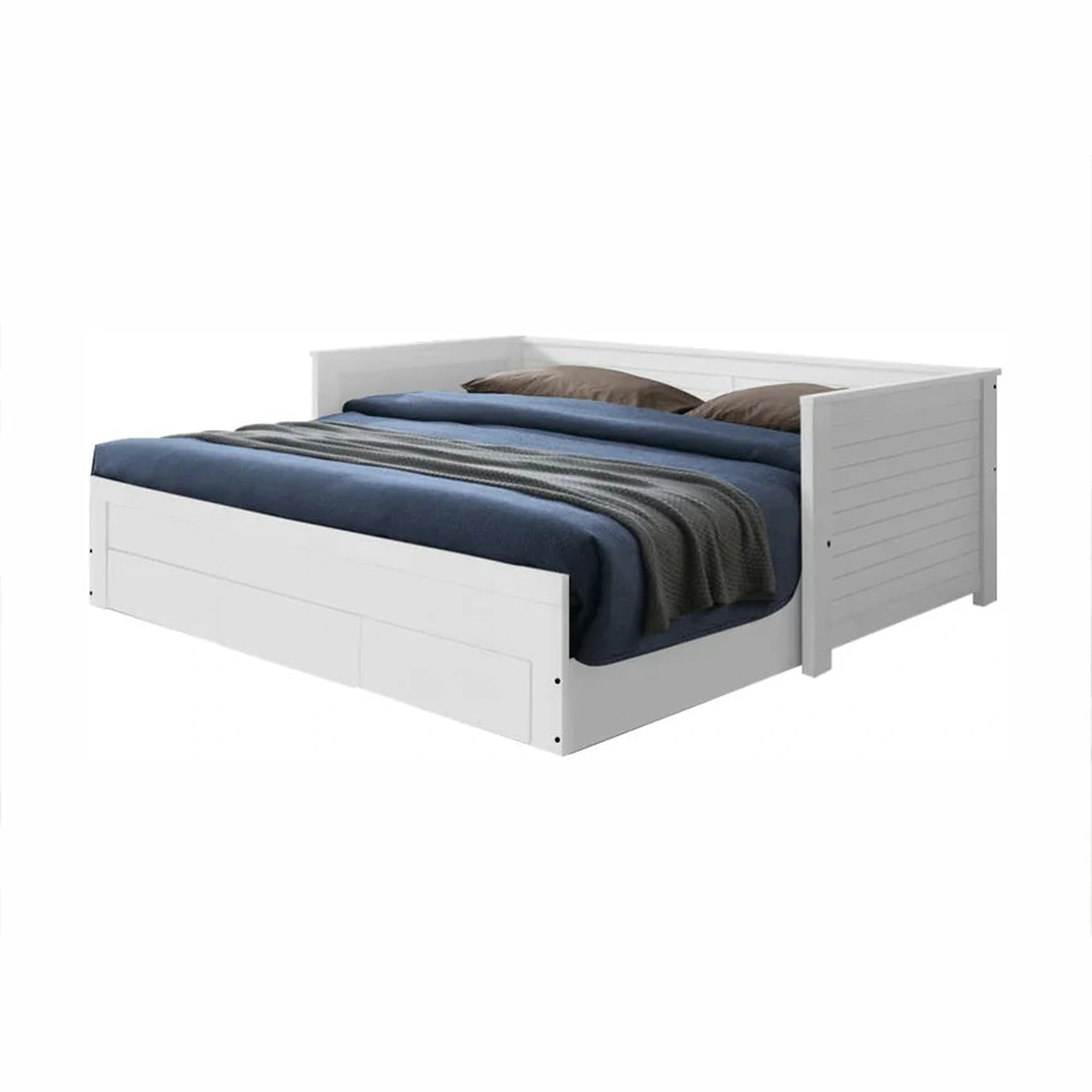 Pat extensibil GORETA 90x200/180x200, alb, cu somiera si 3 sertare pentru depozitare