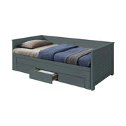 Pat extensibil GORETA, 90x200/180x200, gri, cu somiera si 3 sertare pentru depozitare