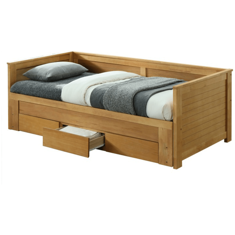 Pat extensibil GORETA 90x200/180x200, stejar, cu somiera si 3 sertare