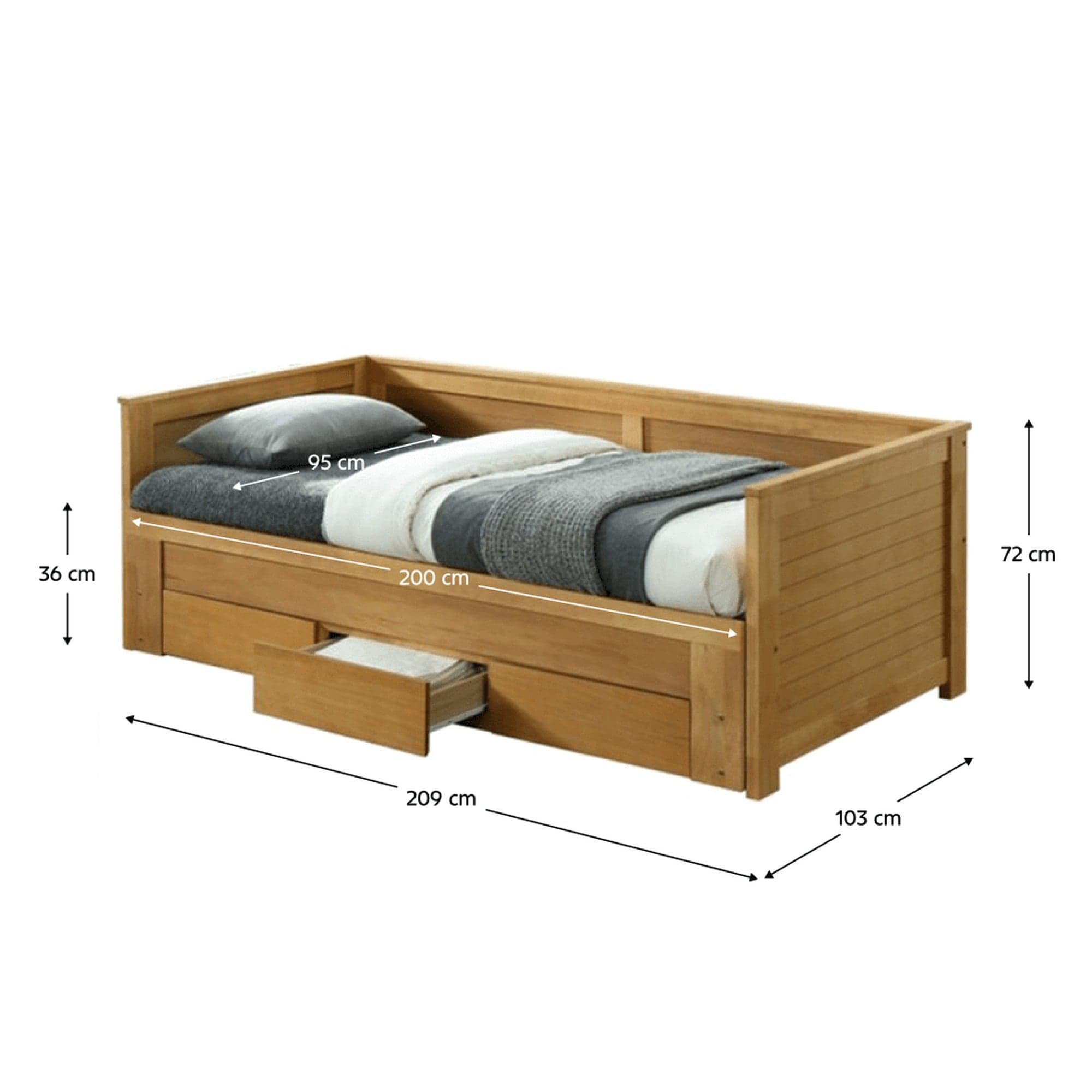 Pat extensibil GORETA 90x200/180x200, stejar, cu somiera si 3 sertare