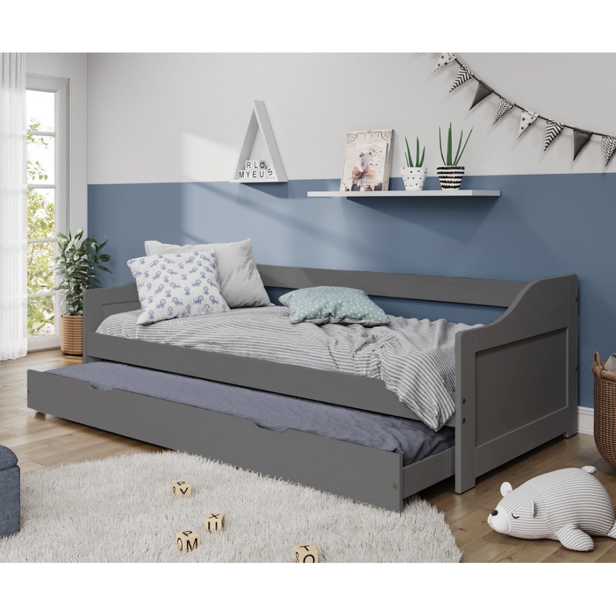 Pat extensibil LAURA NEW 90x200, gri, lemn/metal, cu somiera