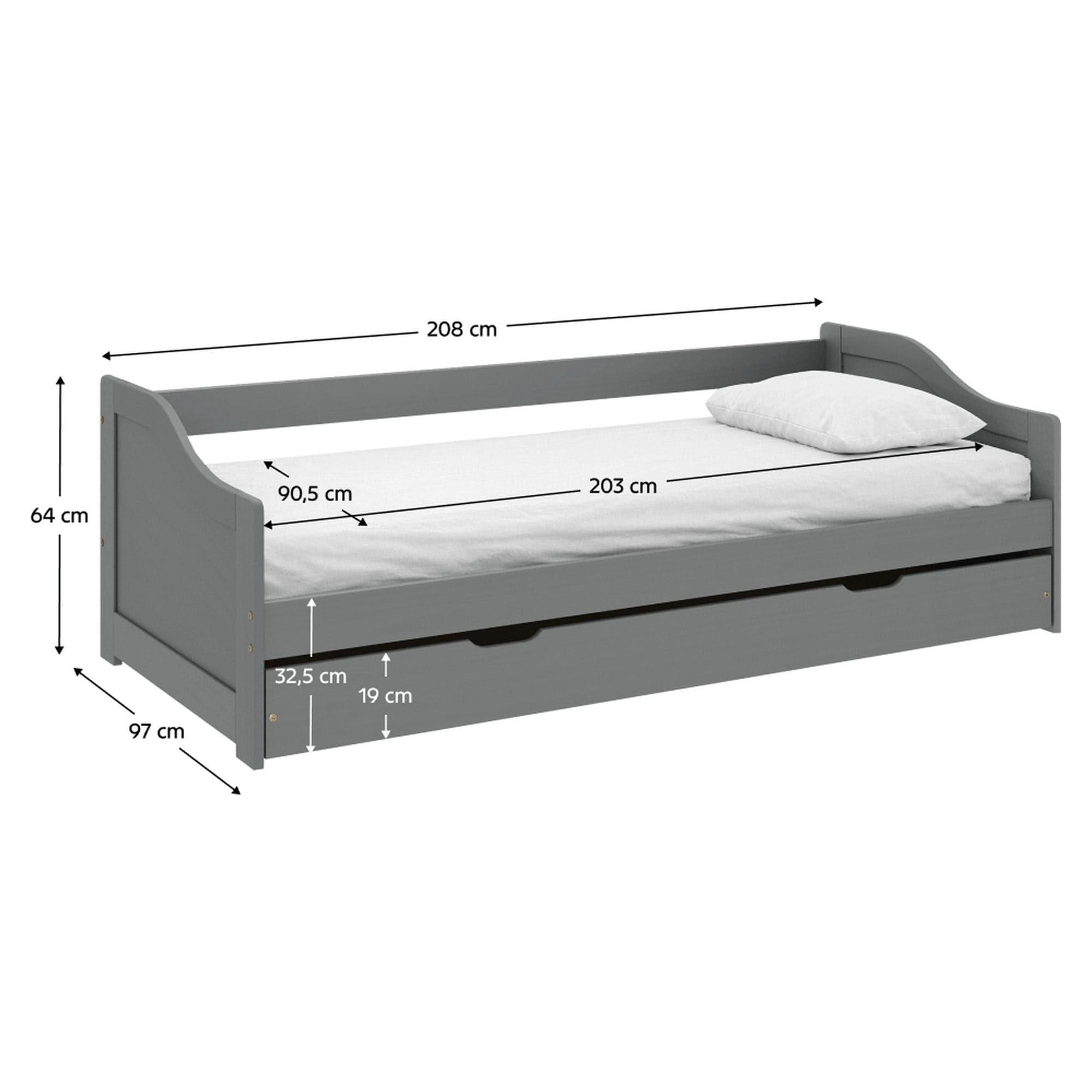 Pat extensibil LAURA NEW 90x200, gri, lemn/metal, cu somiera