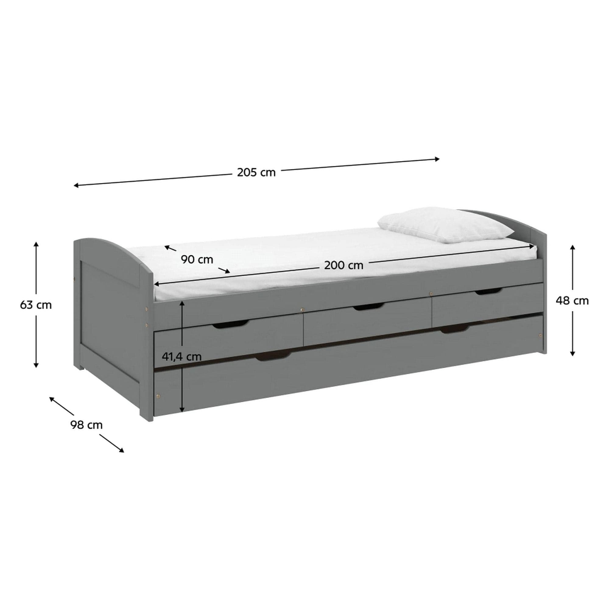 Pat extensibil MARINELLA NEW 90x200, gri, lemn/metal, cu somiera si sertare