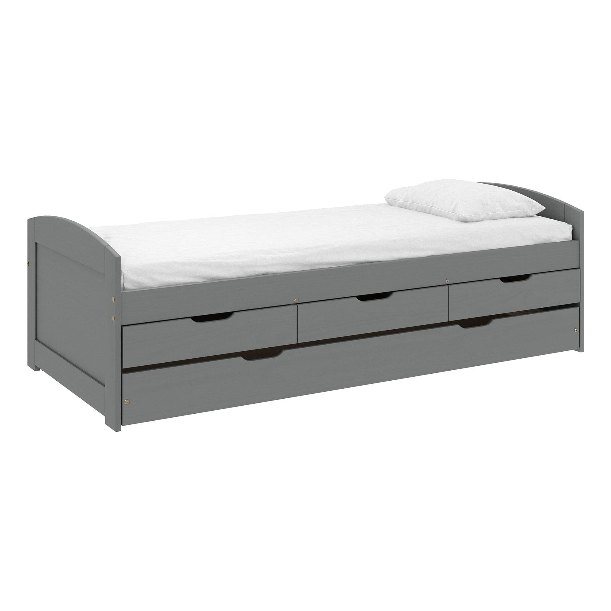 Pat extensibil MARINELLA NEW 90x200, gri, lemn/metal, cu somiera si sertare