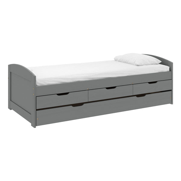 Pat extensibil MARINELLA NEW 90x200, gri, lemn/metal, cu somiera si sertare