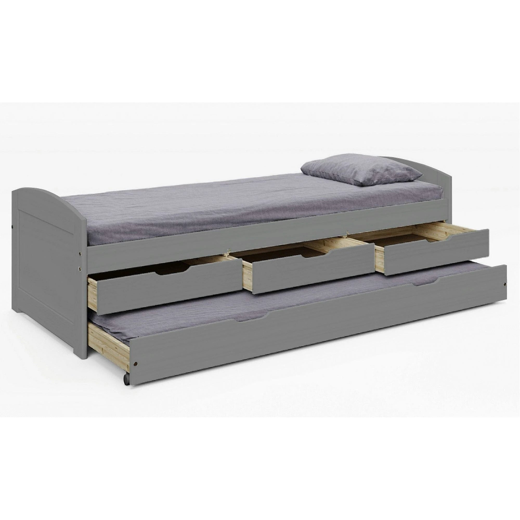 Pat extensibil MARINELLA NEW 90x200, gri, lemn/metal, cu somiera si sertare