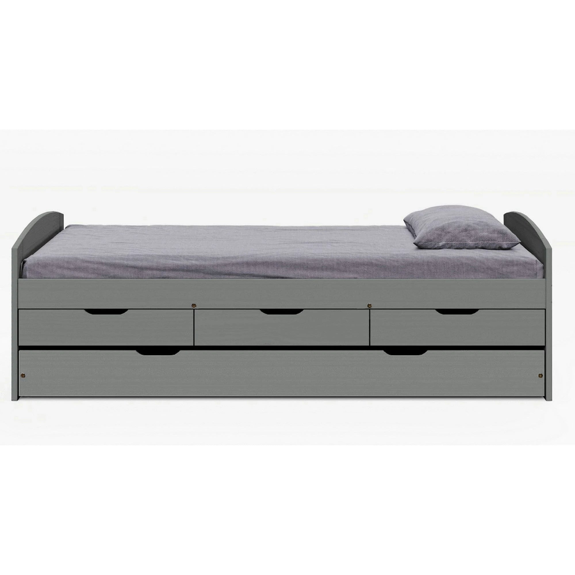 Pat extensibil MARINELLA NEW 90x200, gri, lemn/metal, cu somiera si sertare